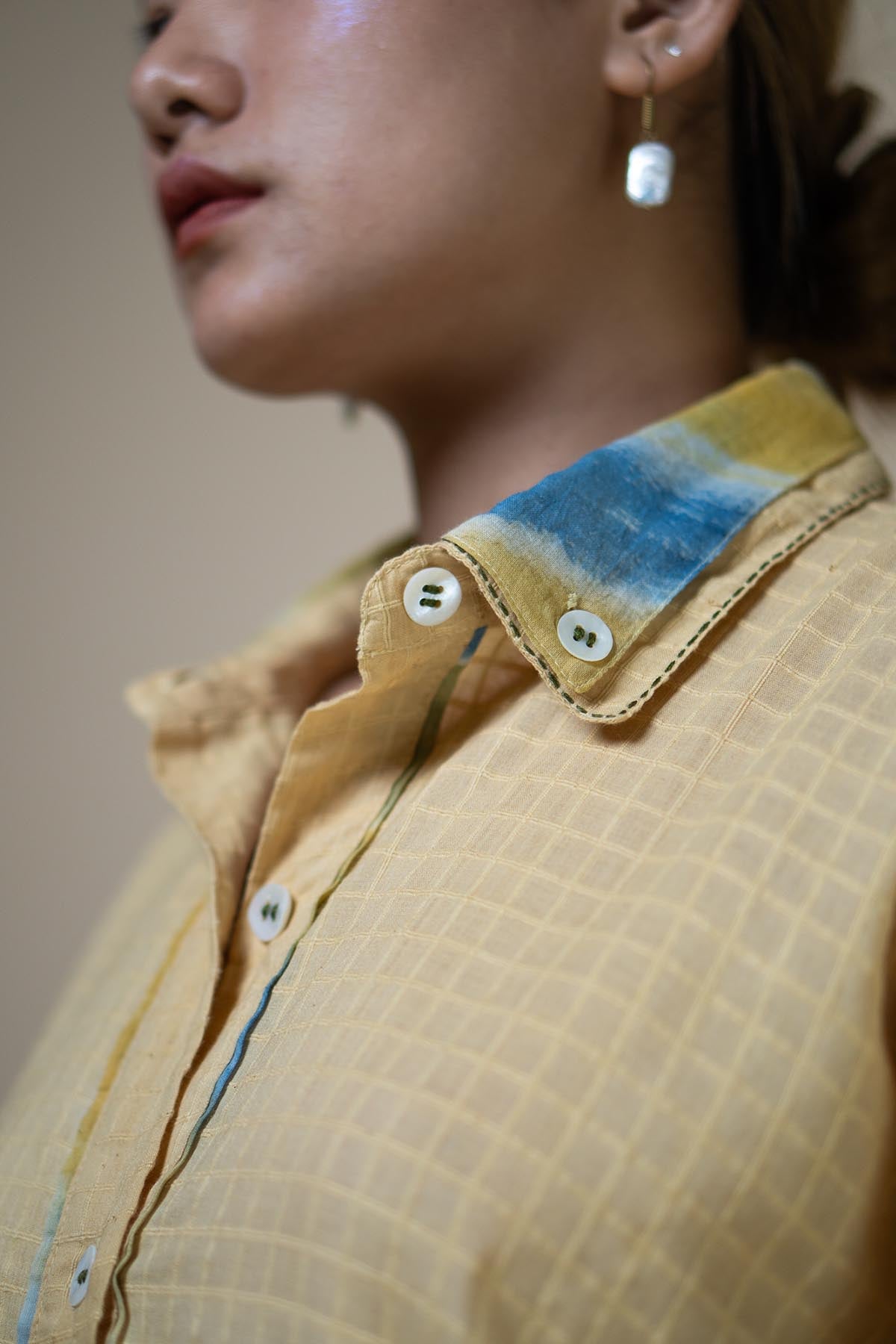 Yellow Cotton Checkered Shirt