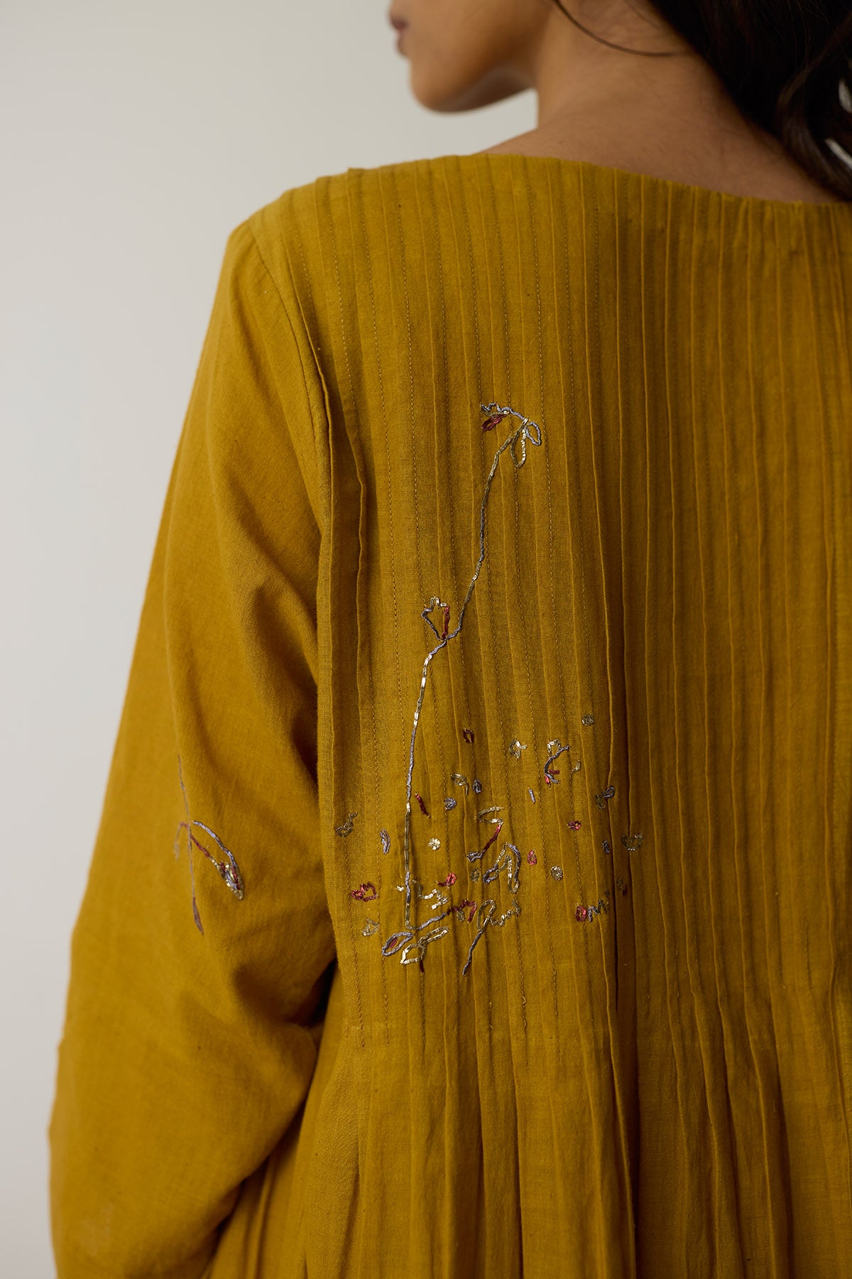 Yellow Cotton Dabka Kurta Set