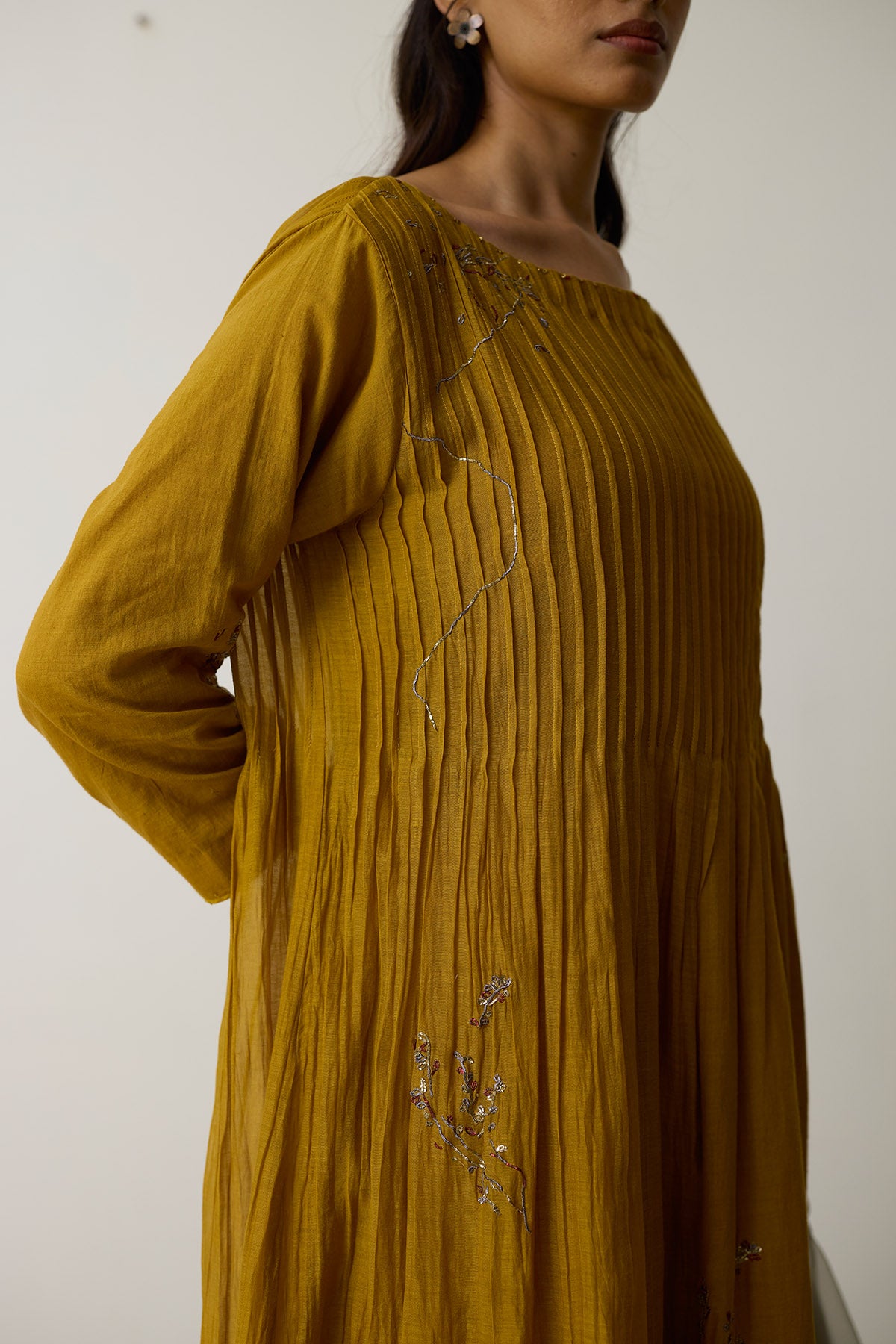 Yellow Cotton Dabka Kurta Set