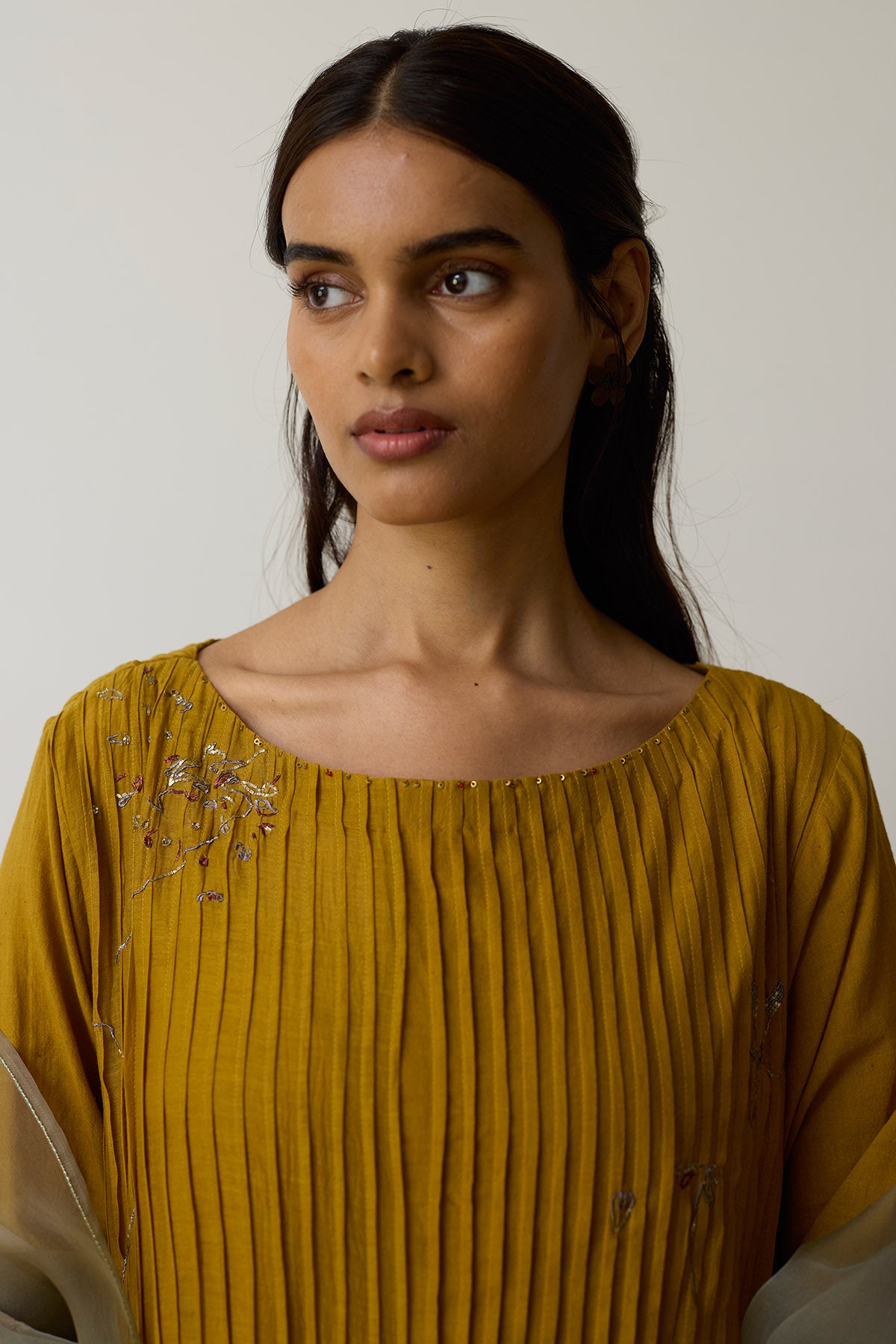 Yellow Cotton Dabka Kurta Set