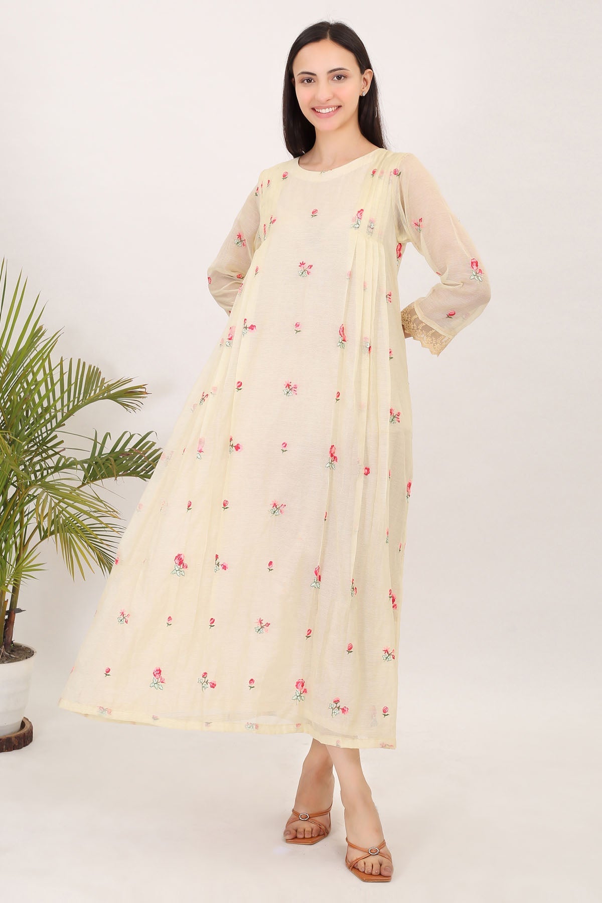Simply Kitsch Yellow Cotton Embroidered Dress For Women Online At ScrollnShops