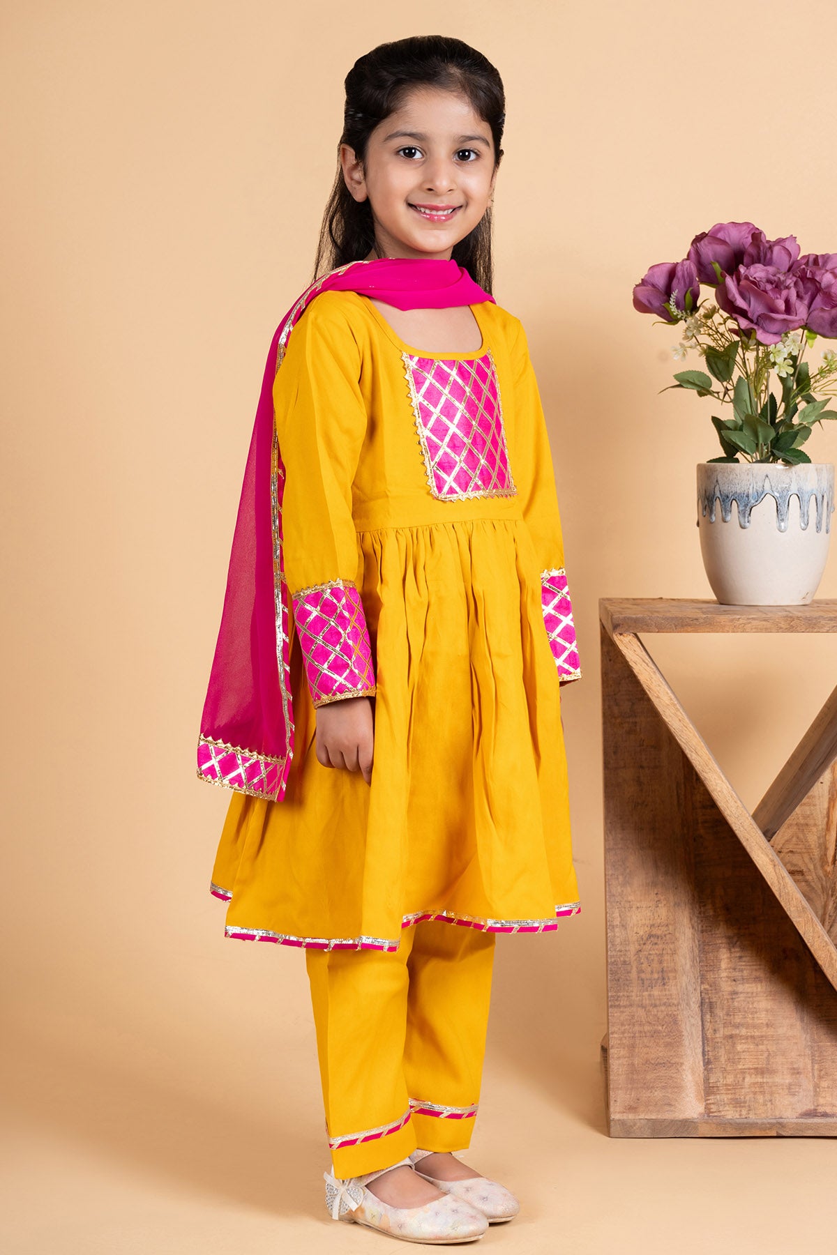 Yellow Cotton Flared Kurta Set