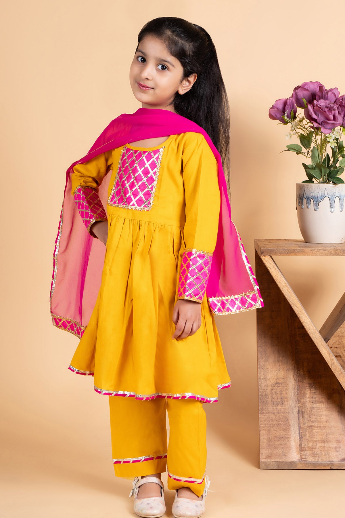 Yellow Cotton Flared Kurta Set