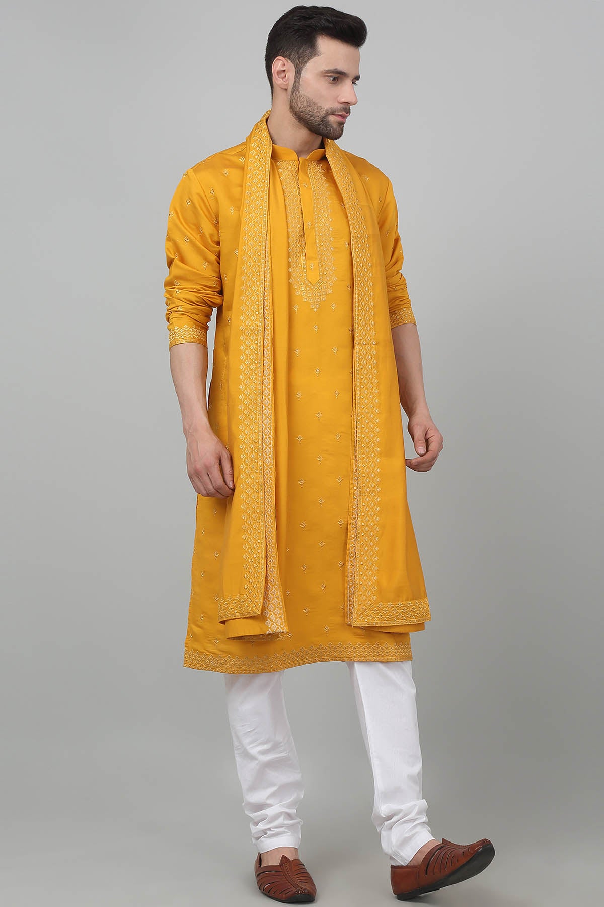 Yellow Cotton Floral Kurta Set