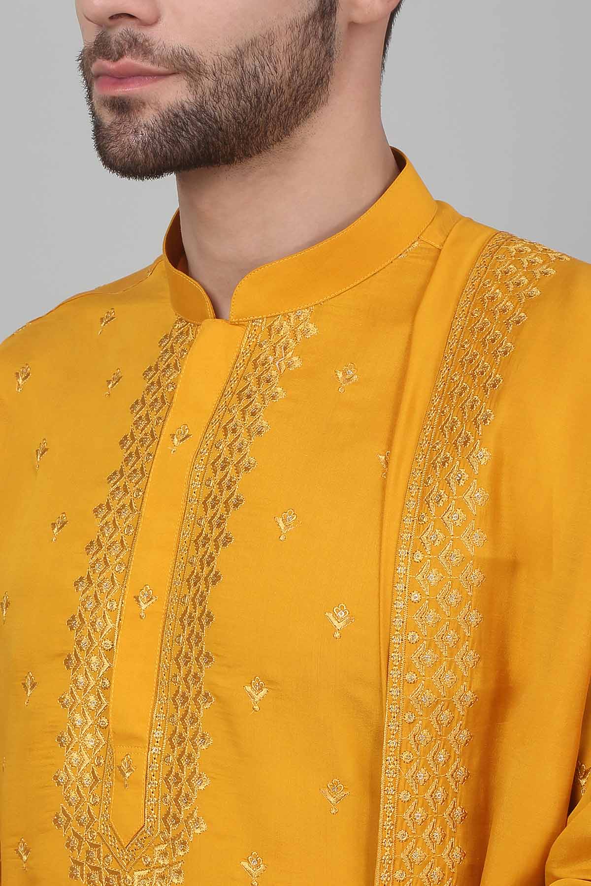 Yellow Cotton Floral Kurta Set