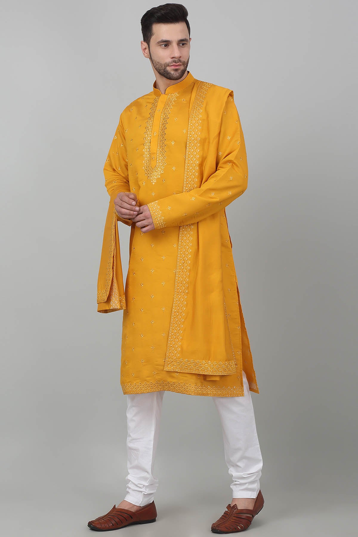 Yellow Cotton Floral Kurta Set
