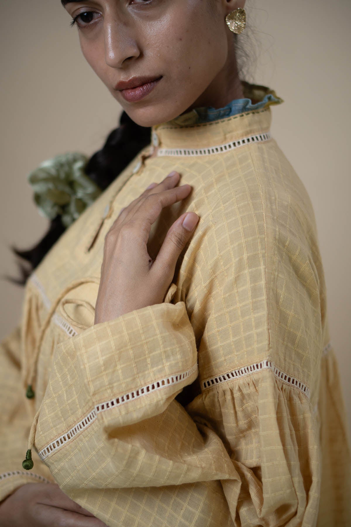 Yellow Cotton Gathered Dress