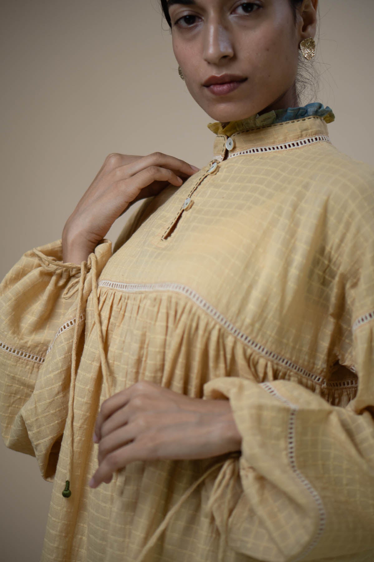 Yellow Cotton Gathered Dress