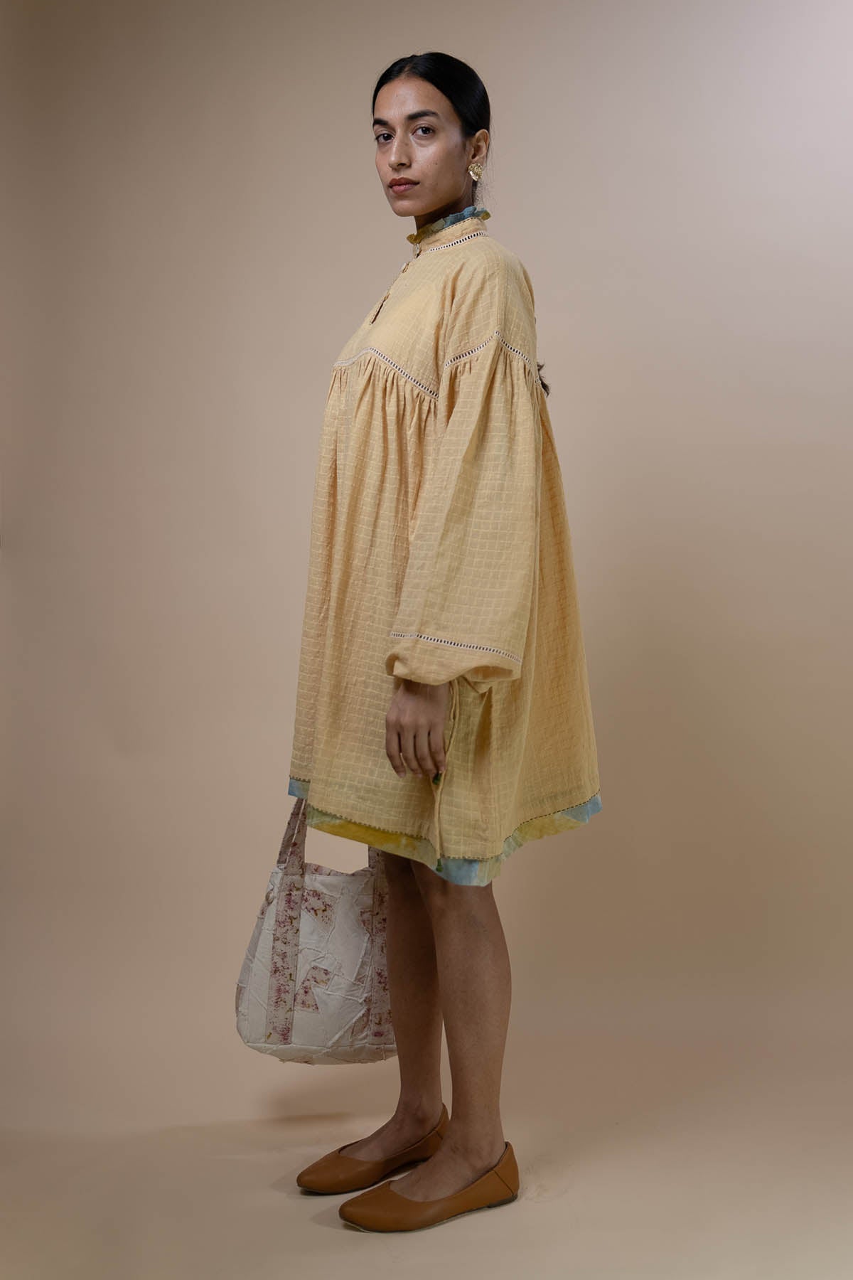 Yellow Cotton Gathered Dress