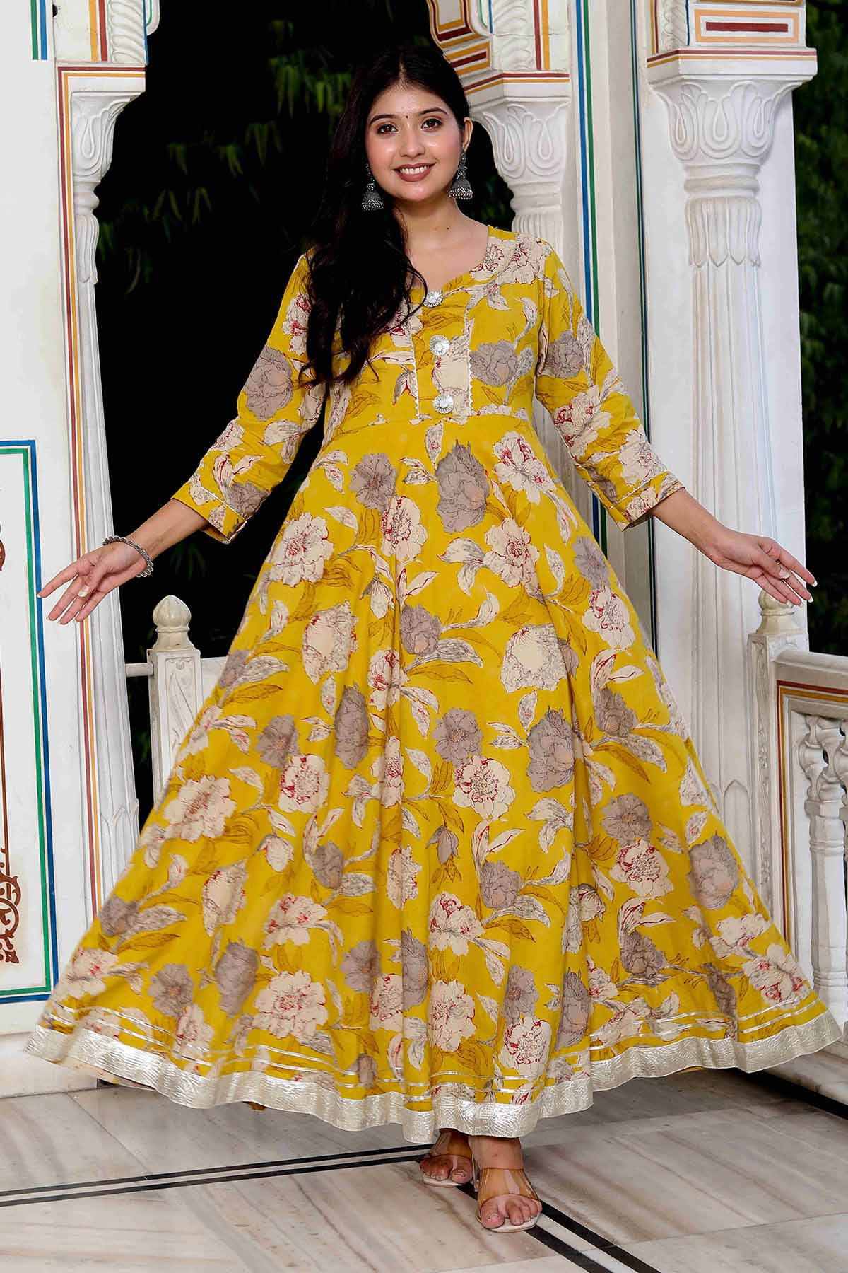 Yellow Cotton Gota Patti Kurta