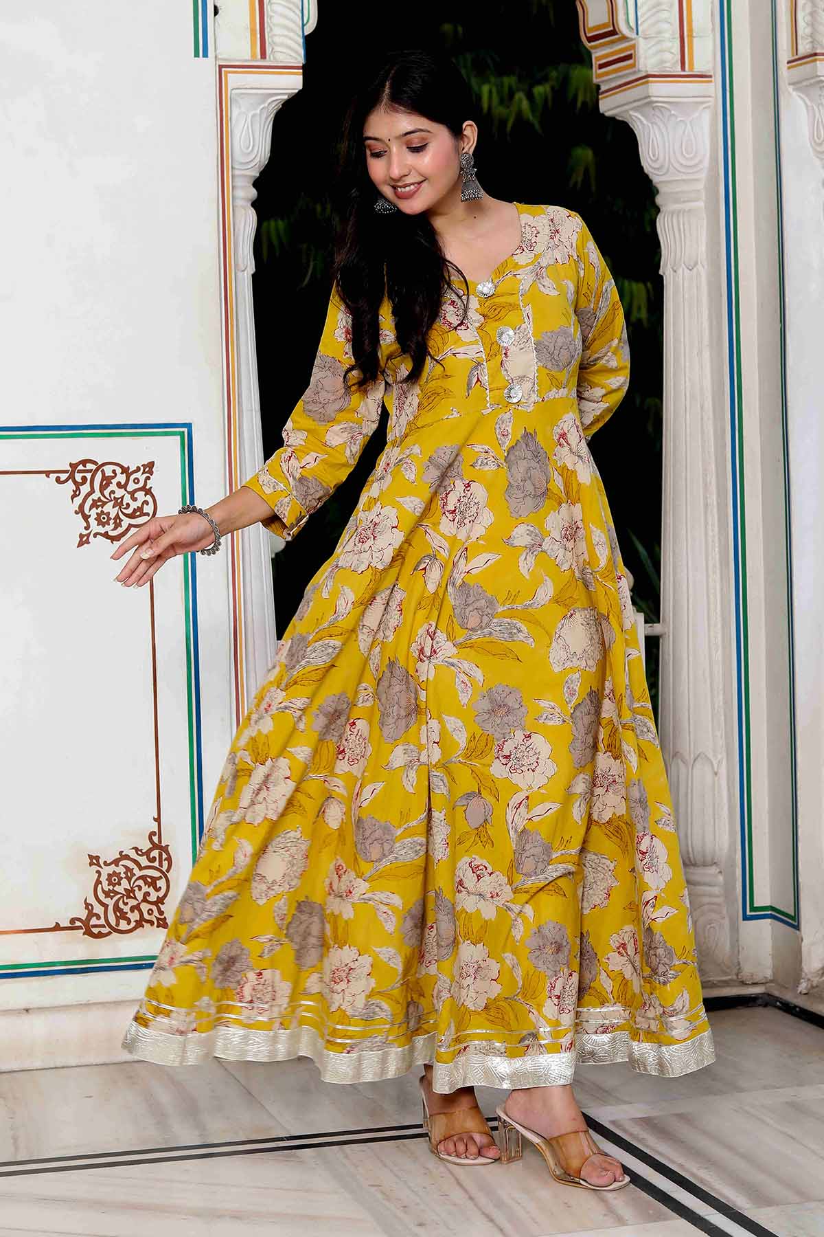 Buy Yellow Cotton Gota Patti Kurta by Miravan for women online at ScrollnShops