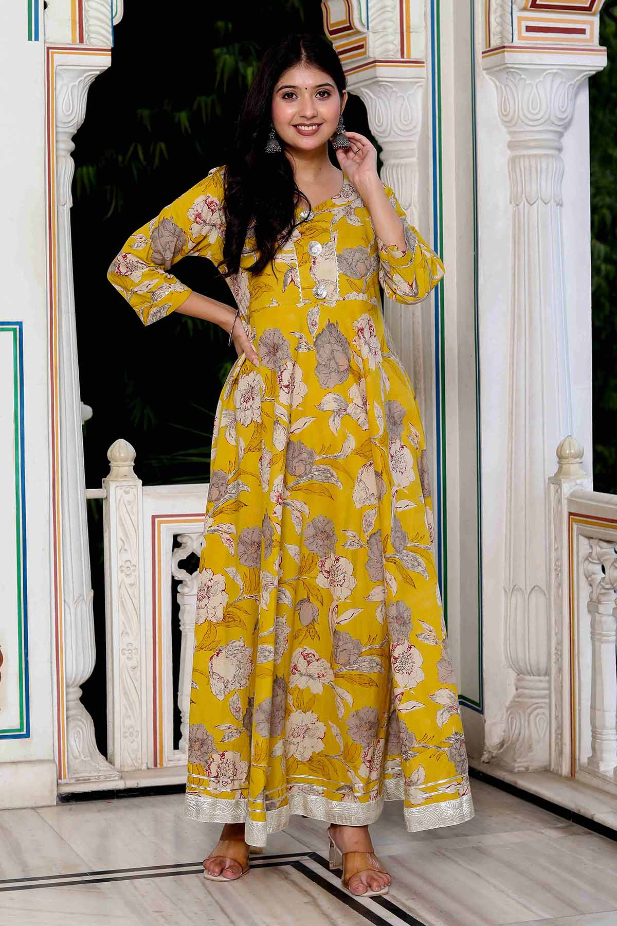 Yellow Cotton Gota Patti Kurta