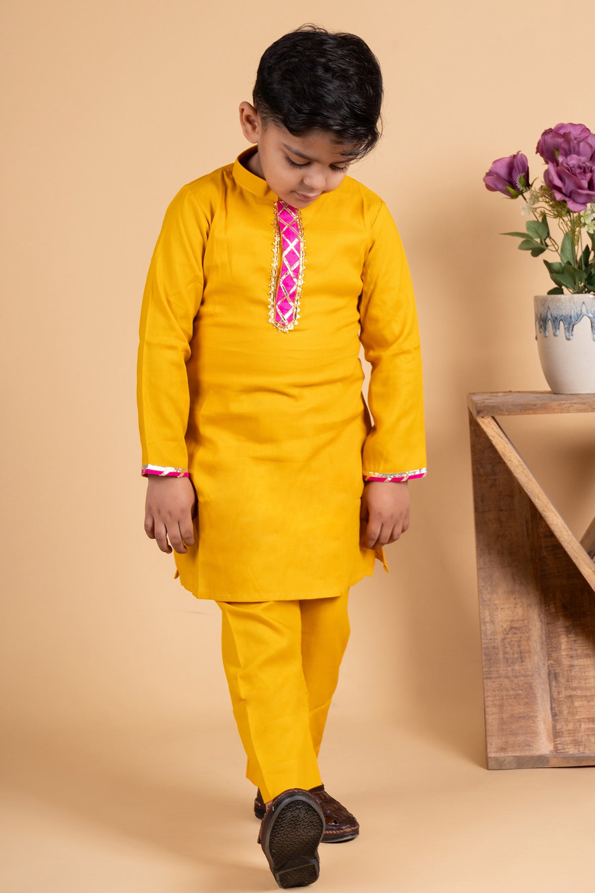 Yellow Cotton Kurta & Pyjama
