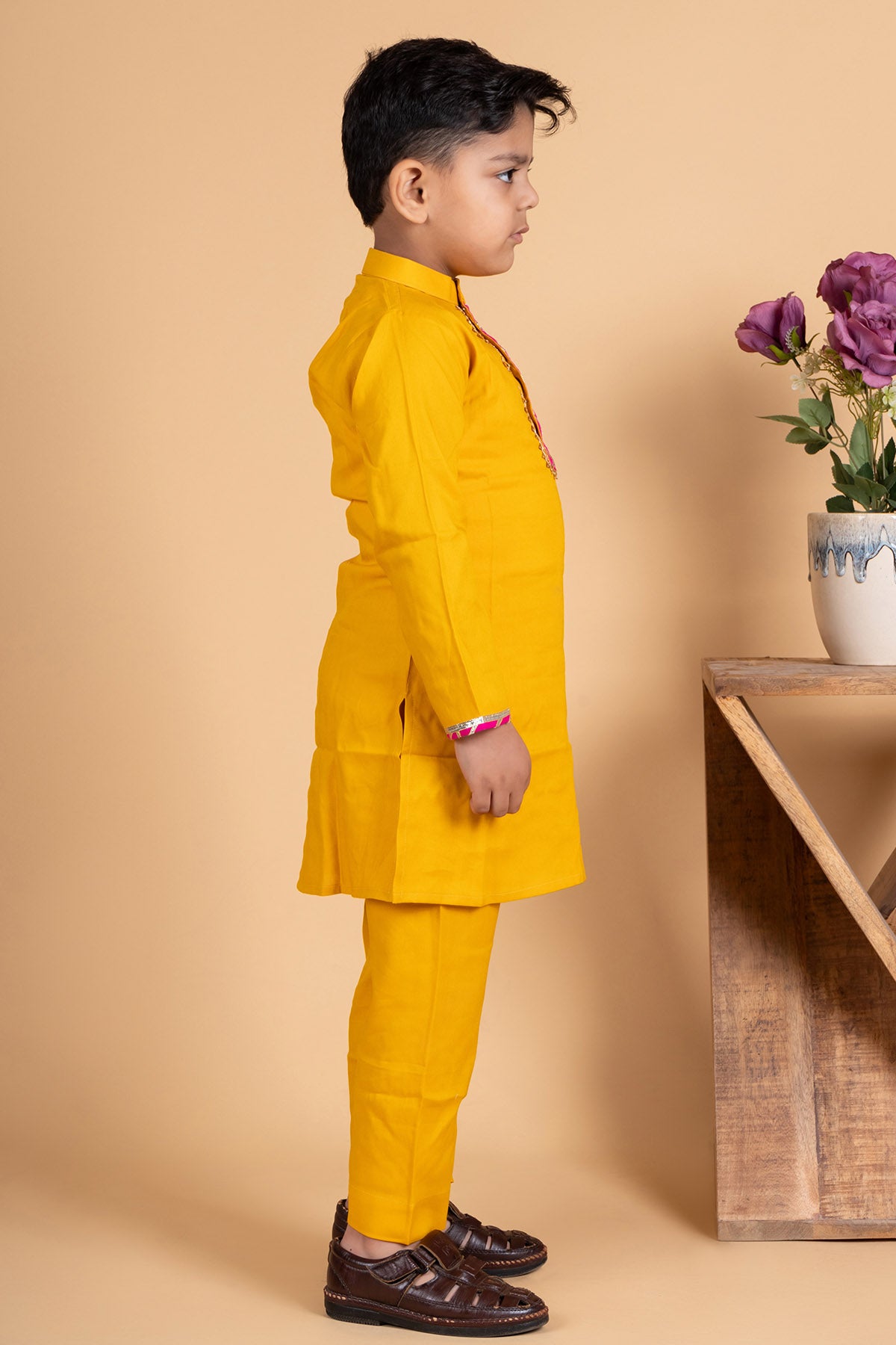 Yellow Cotton Kurta & Pyjama