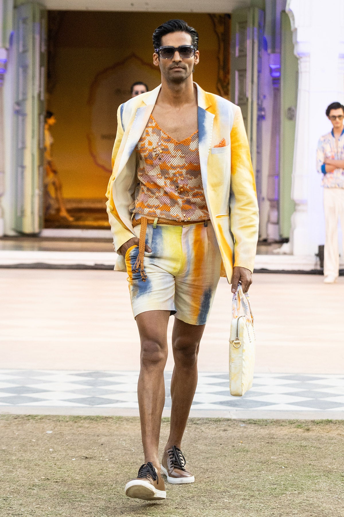 Yellow Cotton Mesh Stroke Vest