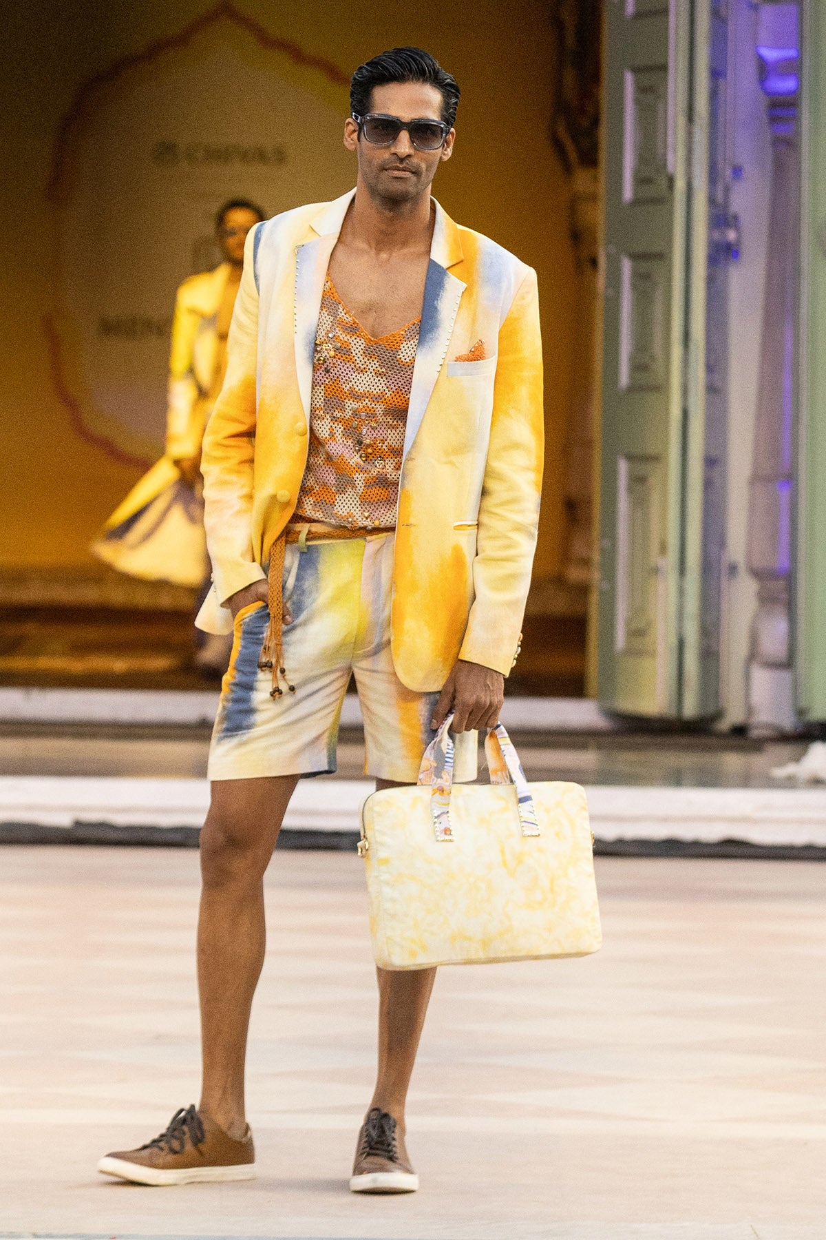 Yellow Cotton Mesh Stroke Vest