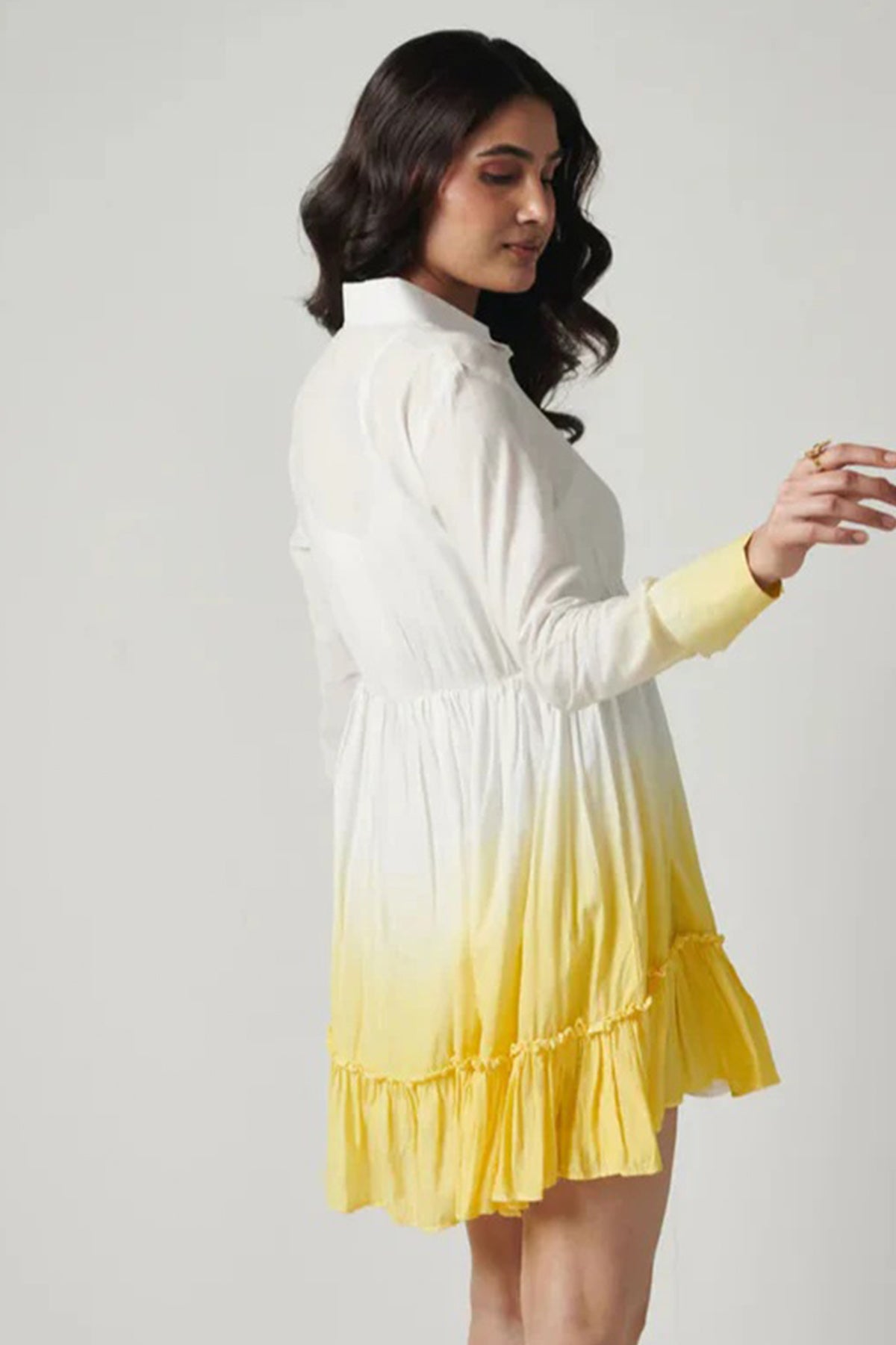 Yellow Cotton Mini Shirt Dress