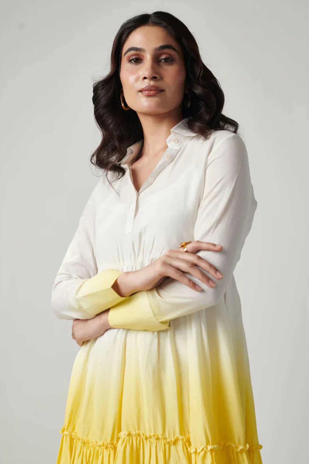 Yellow Cotton Mini Shirt Dress