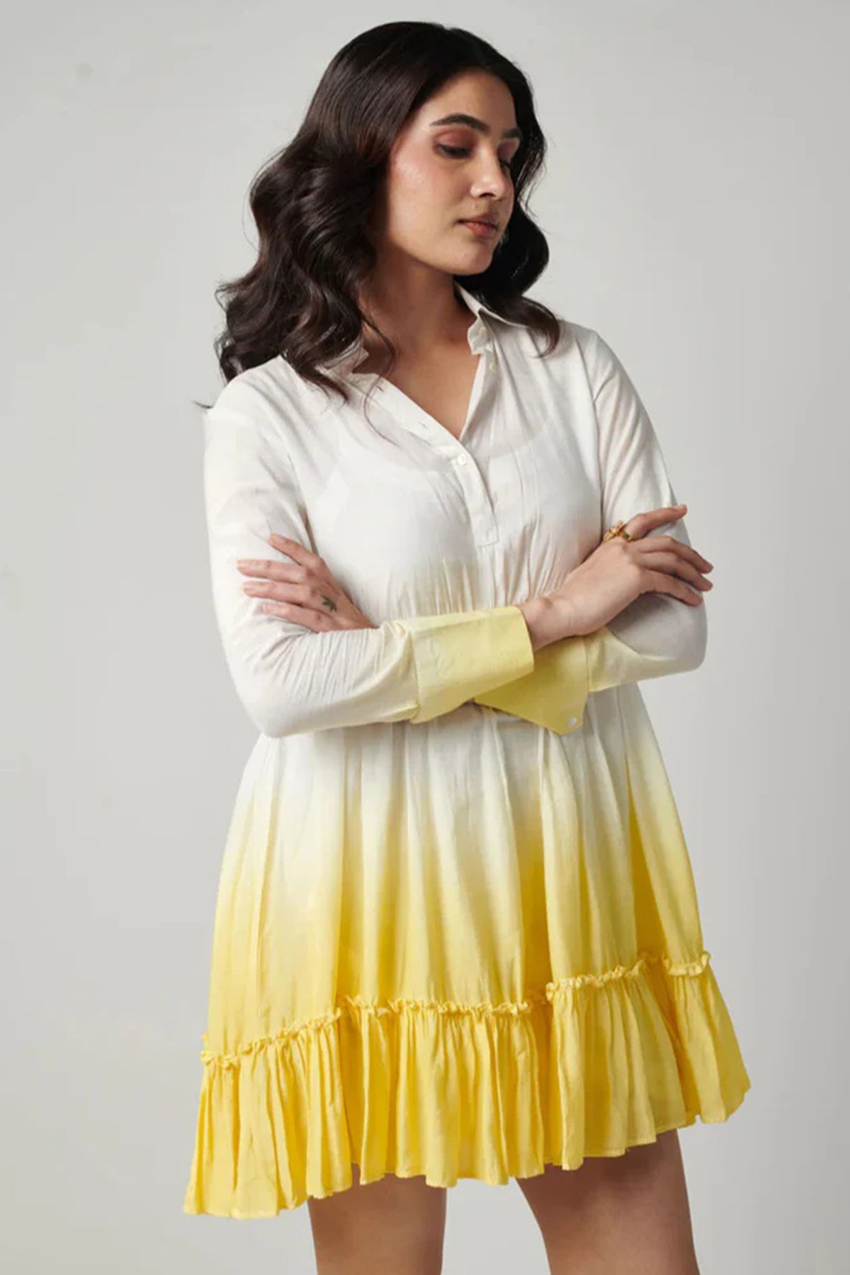 Yellow Cotton Mini Shirt Dress