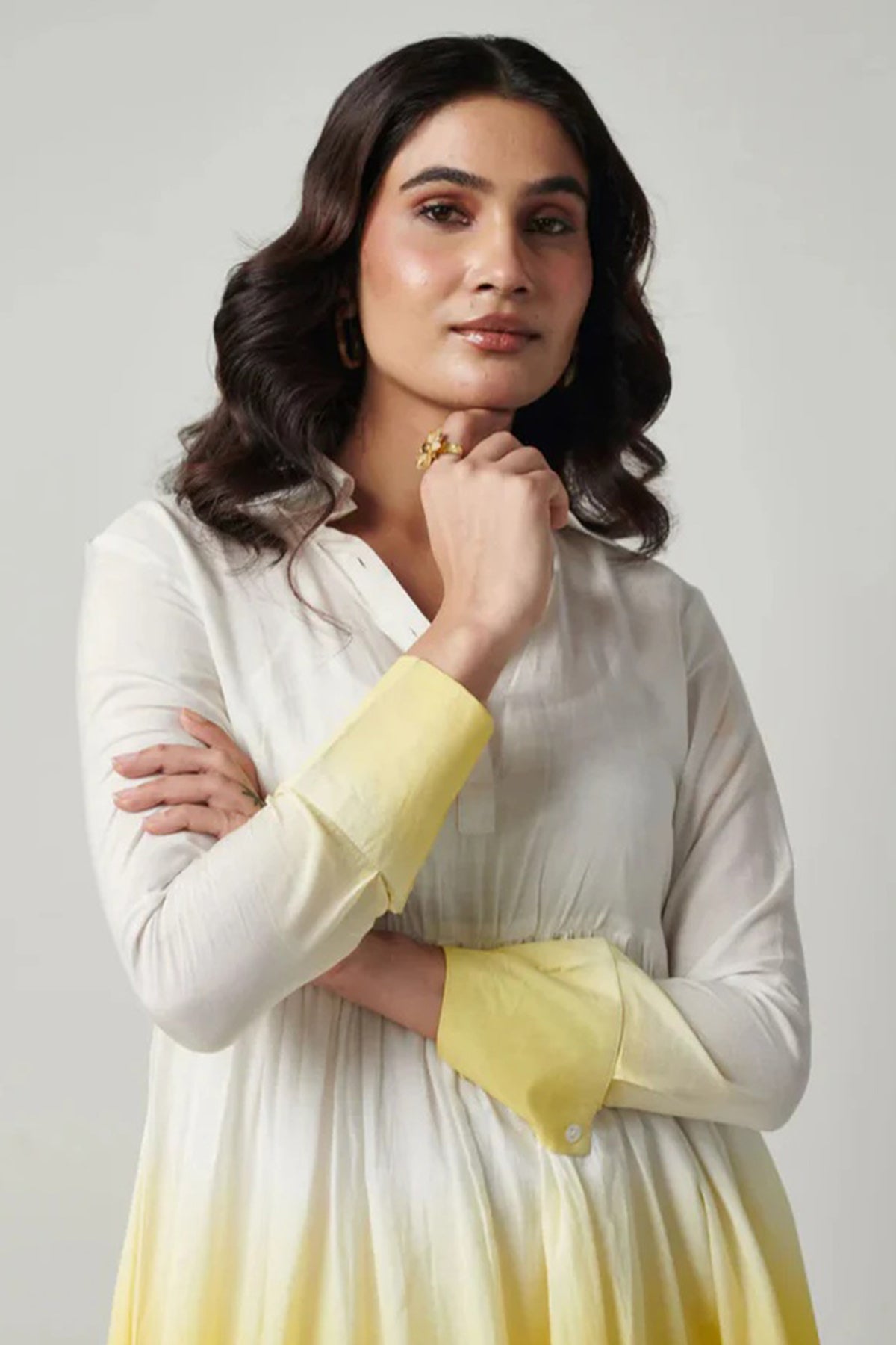 Yellow Cotton Mini Shirt Dress