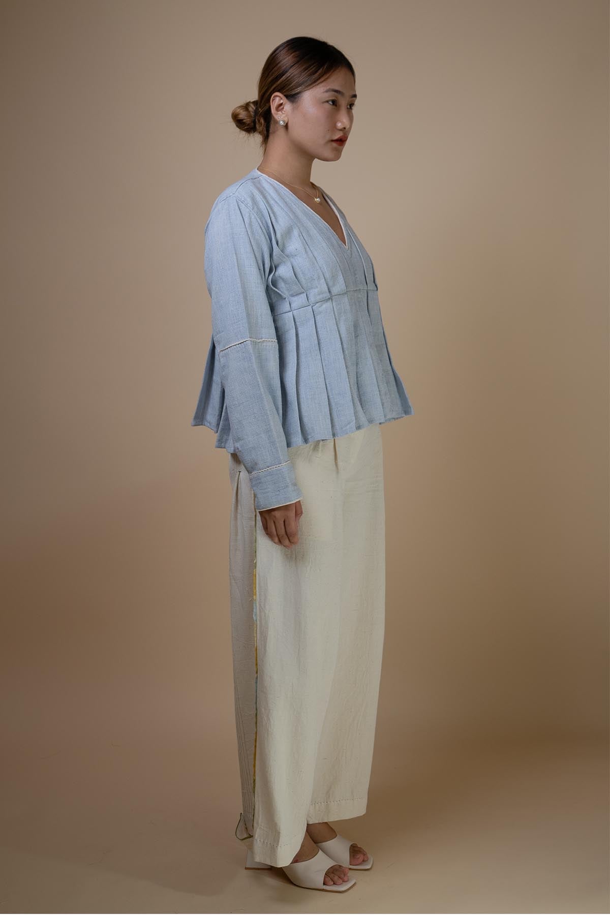 Yellow Cotton Pintuck Pants