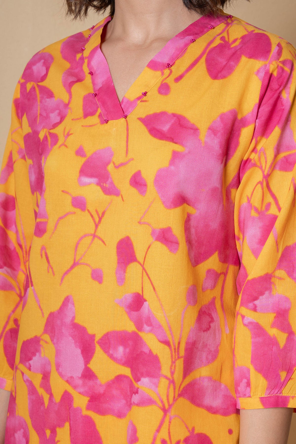 Yellow Cotton Print Kurta Set