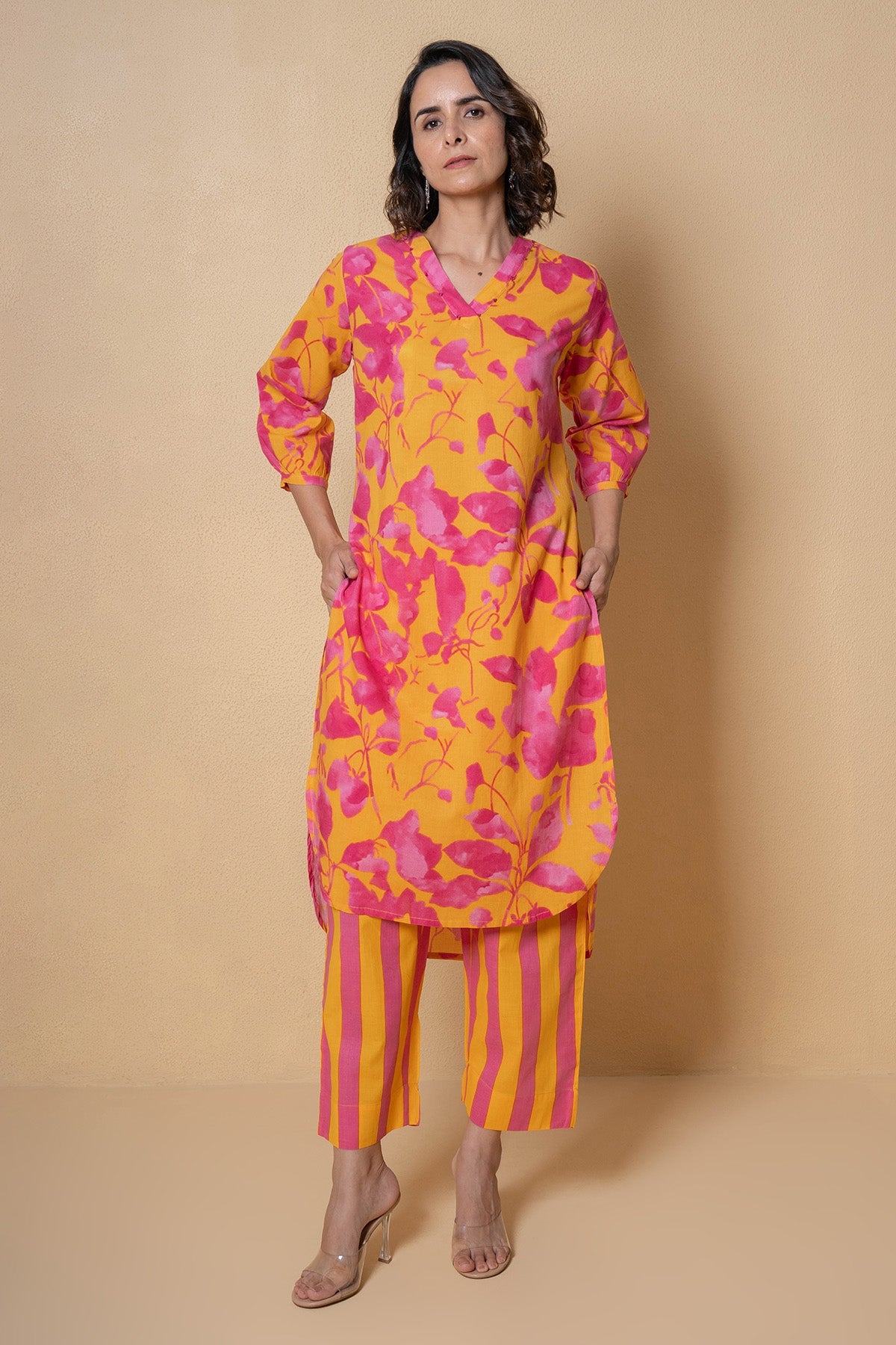 Buy Yellow Cotton Print Kurta Set for Women Online at ScrollnShops