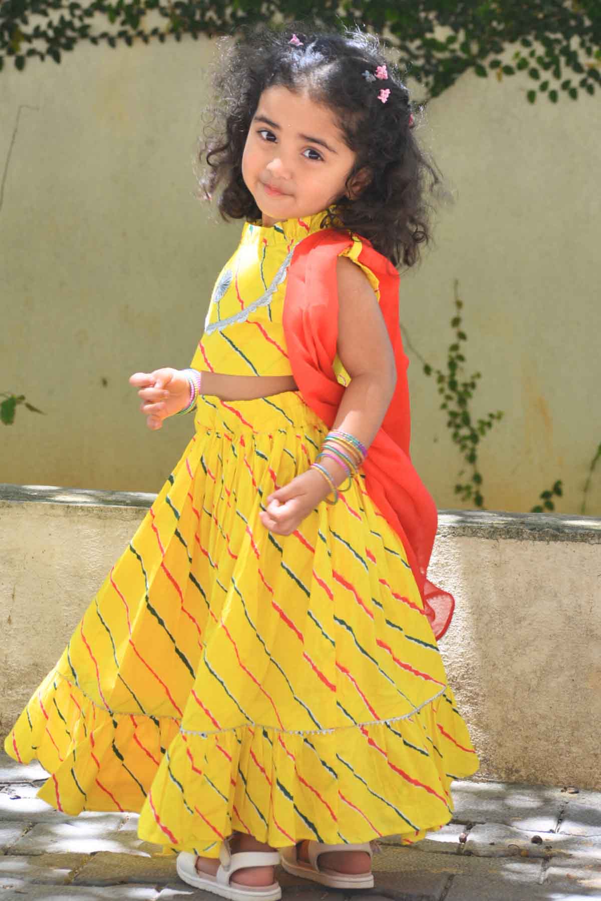 Yellow Cotton Print Lehenga Set