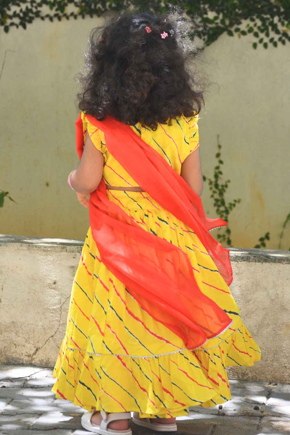 Yellow Cotton Print Lehenga Set