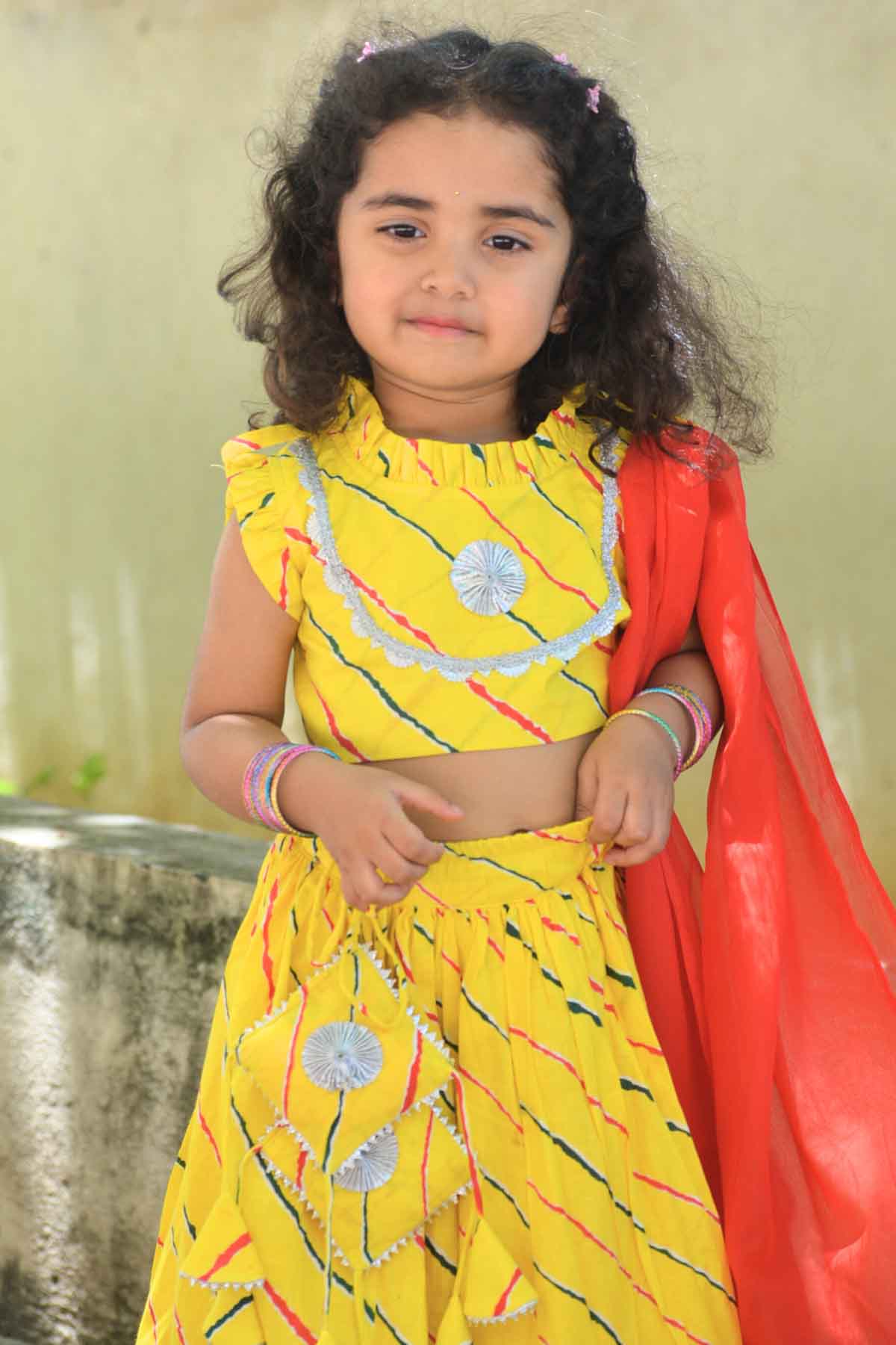 Yellow Cotton Print Lehenga Set