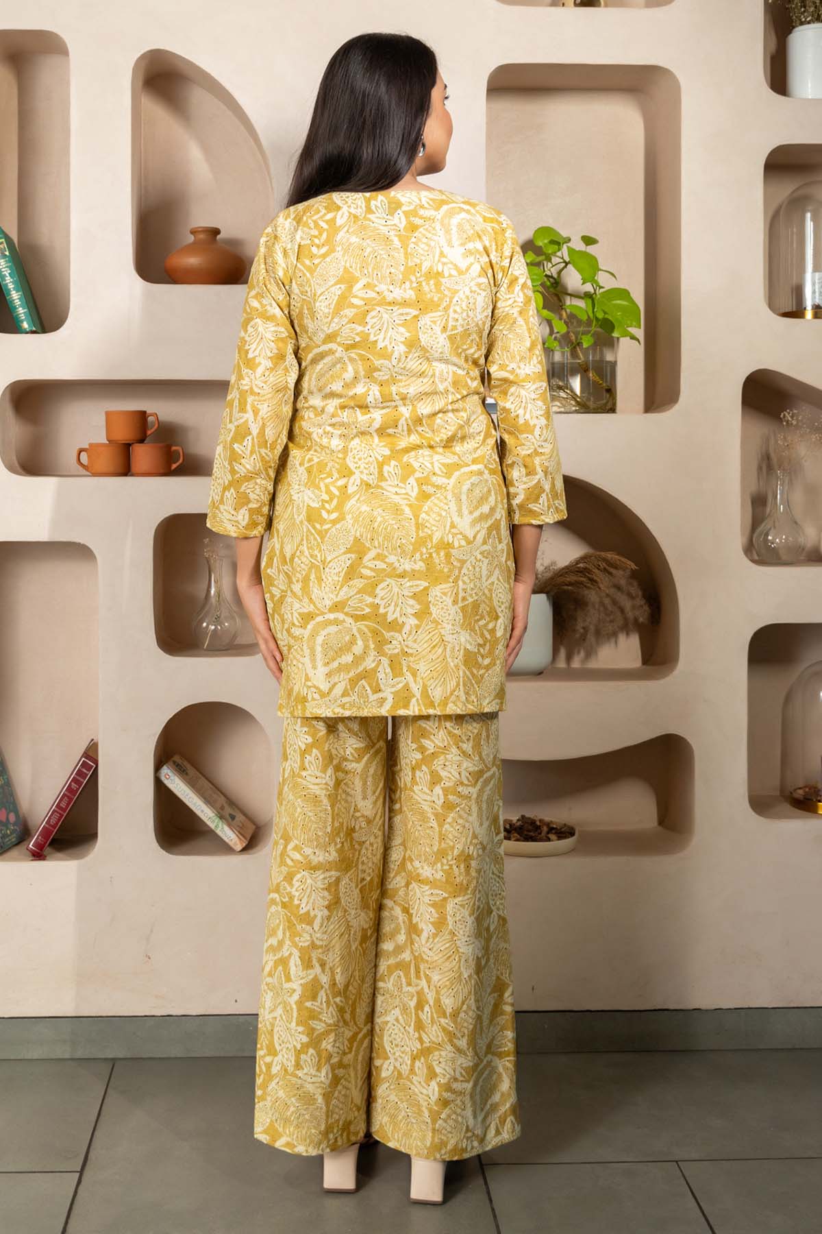 Yellow Cotton Schiffli Co-ord Set
