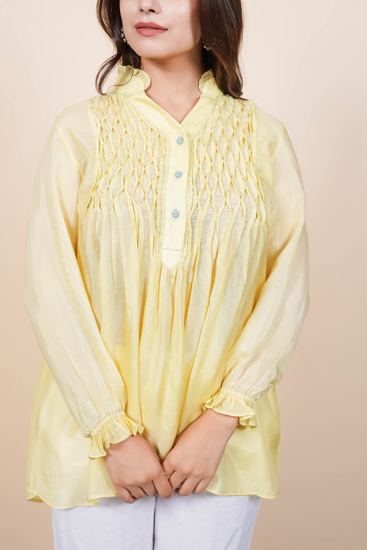 Imrie Yellow Cotton Silk Fusion Set for women online at ScrollnShops