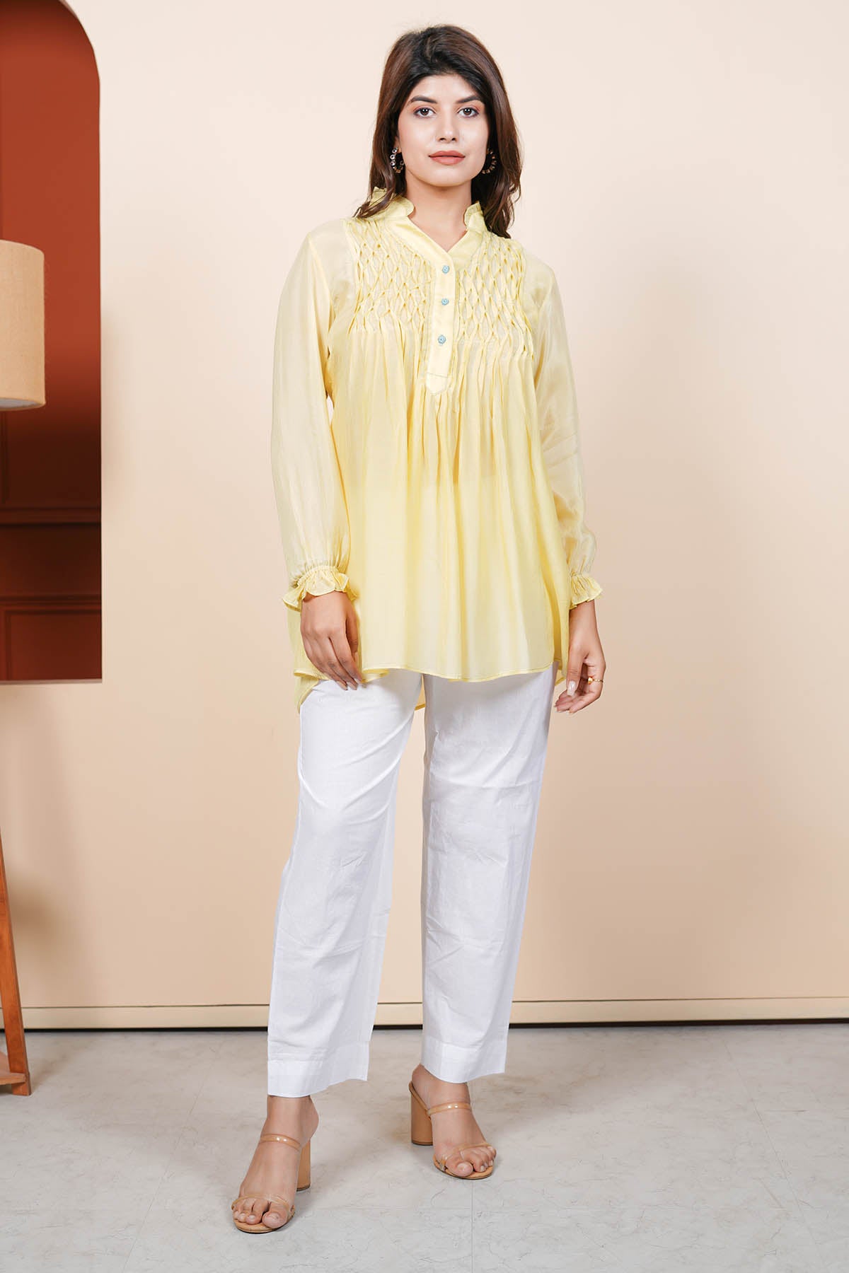 Buy Designer Yellow Cotton Silk Fusion Set Online