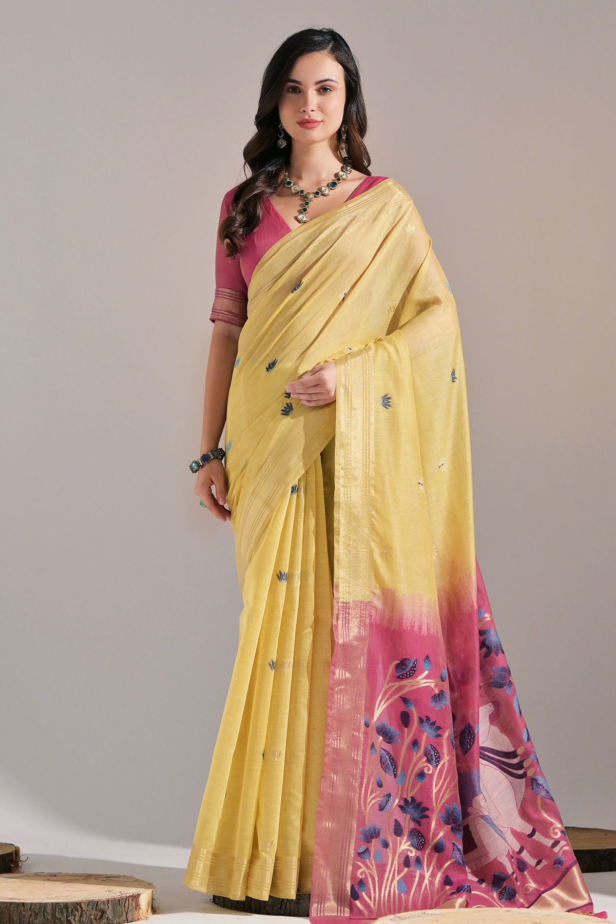 Yellow Cow Thread Work Saree