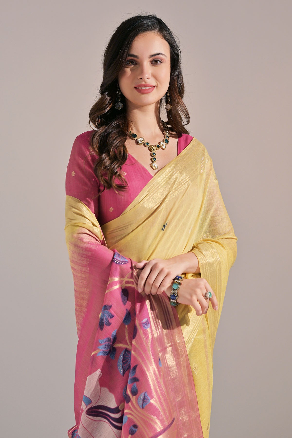 Yellow Cow Thread Work Saree