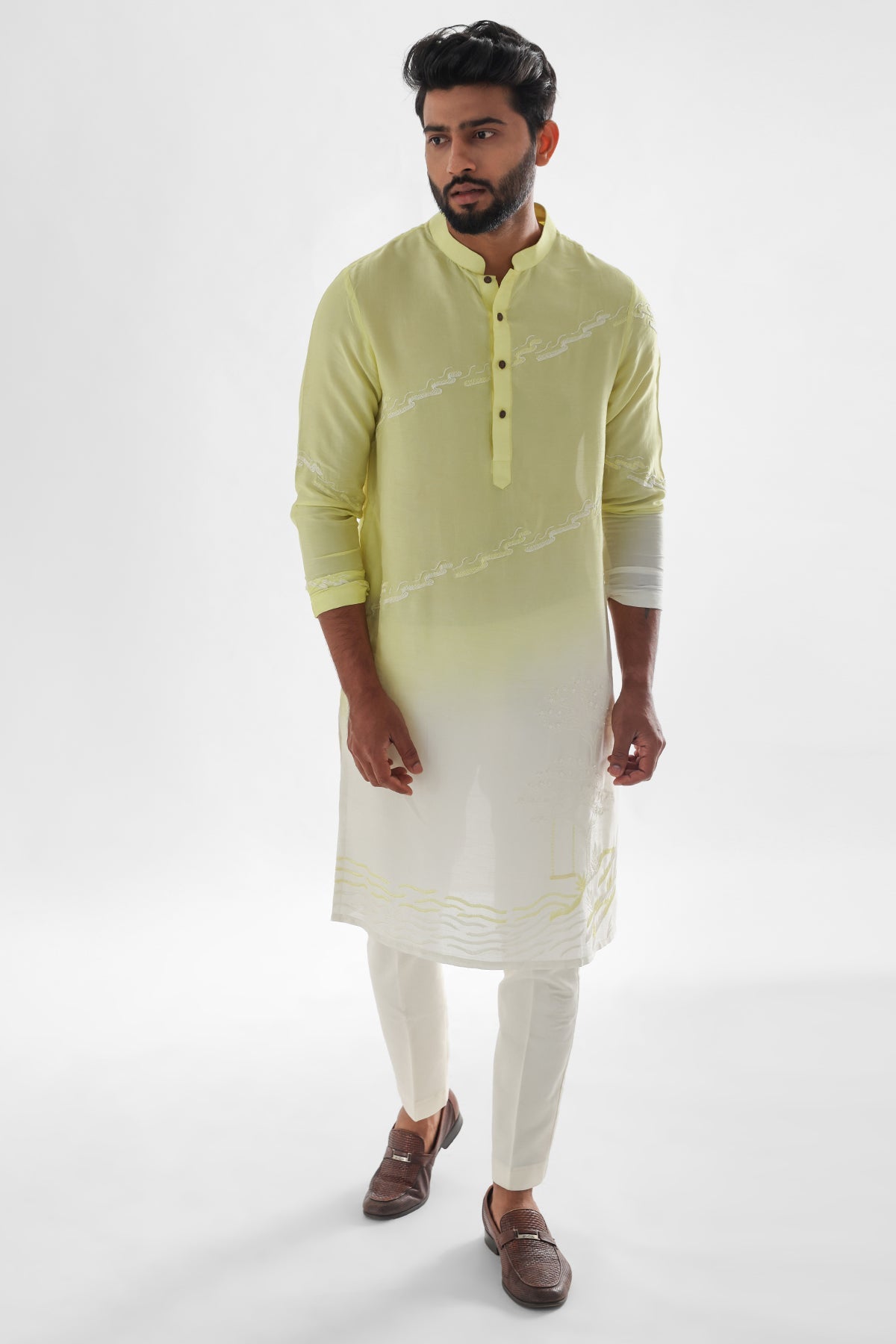Buy Yellow Cream Thread Kurta Set for men by Paarsh Atelier online available at scrollnshops