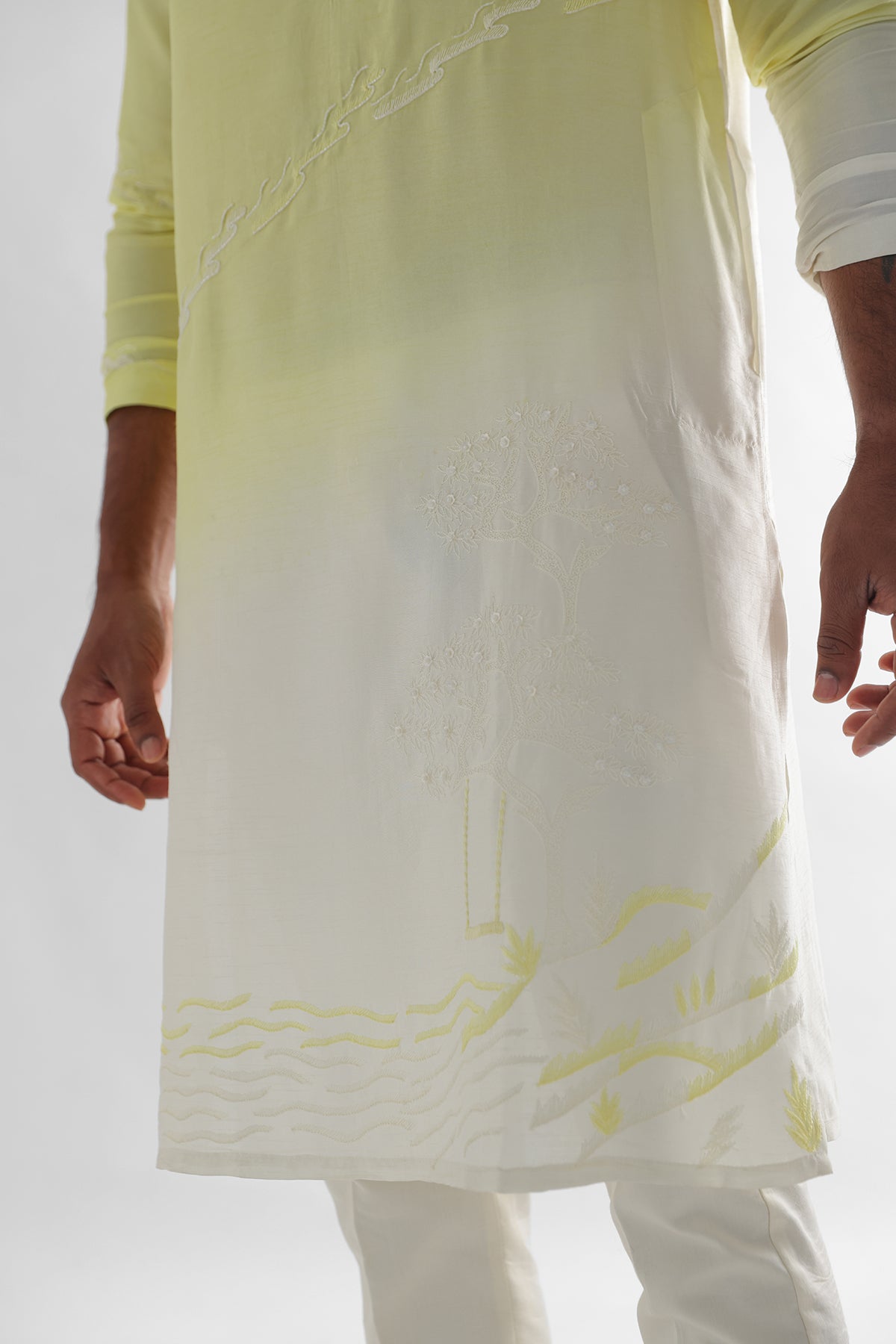 Yellow Cream Thread Kurta Set