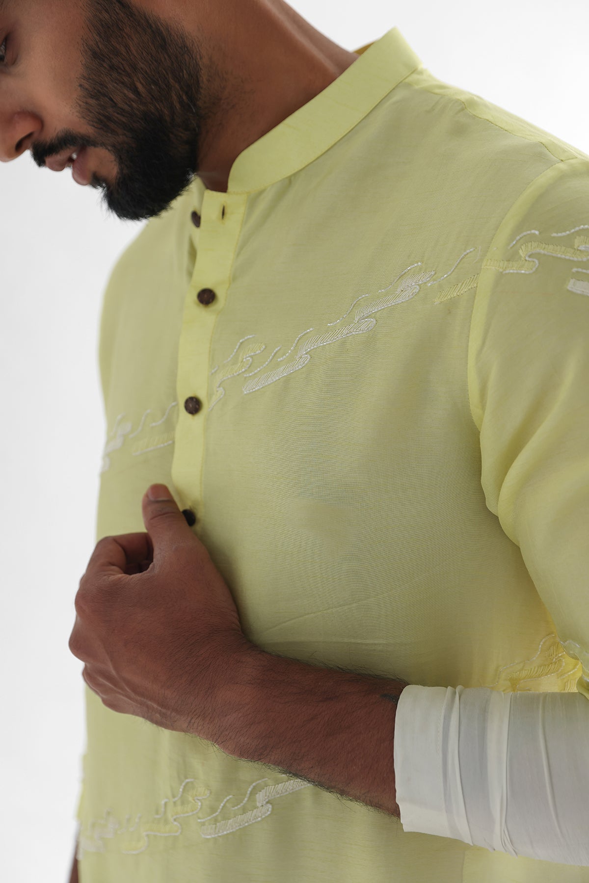 Yellow Cream Thread Kurta Set