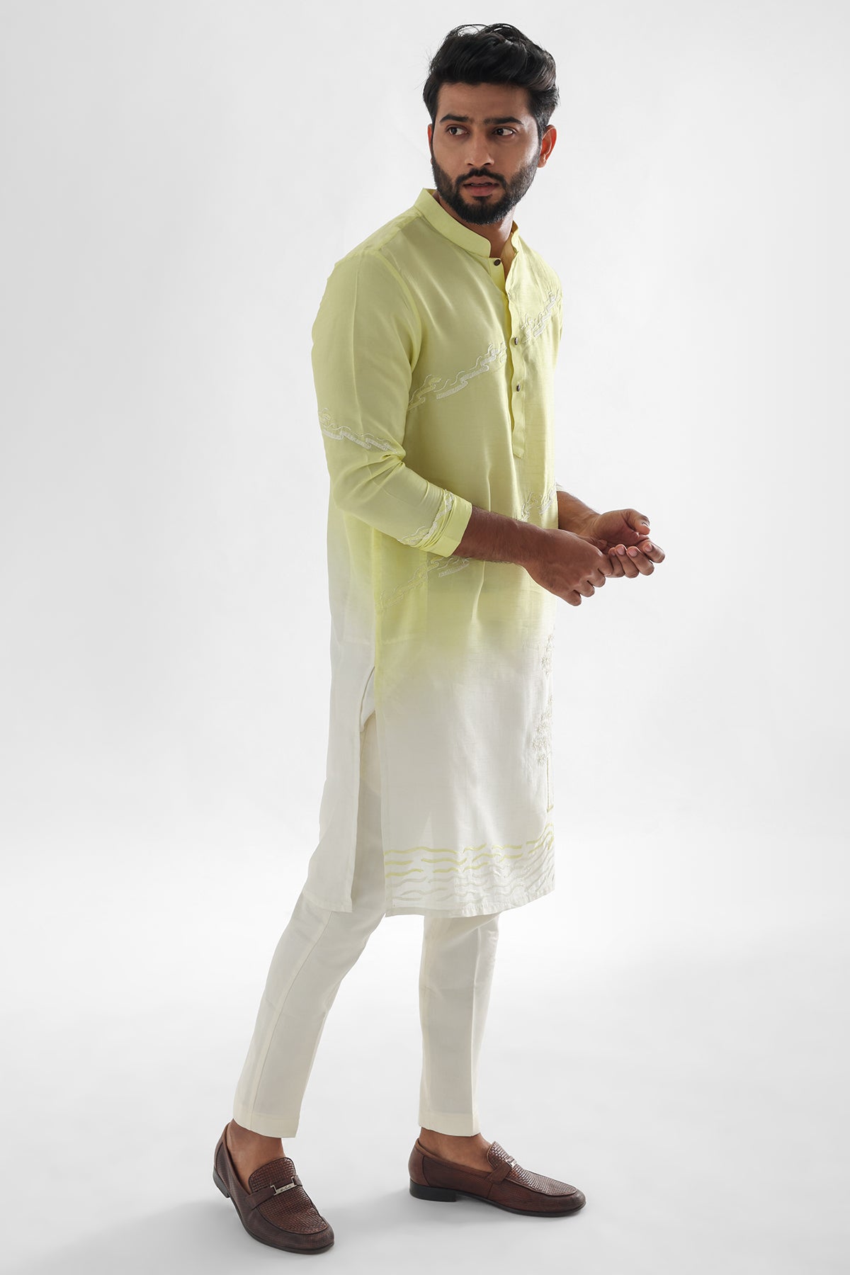 Yellow Cream Thread Kurta Set
