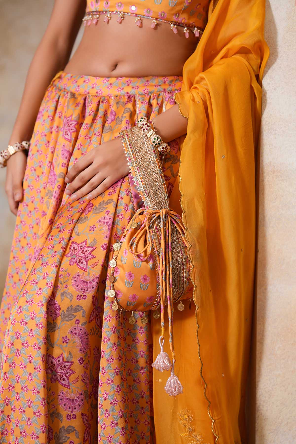 Yellow Crepe Silk Lehenga Set