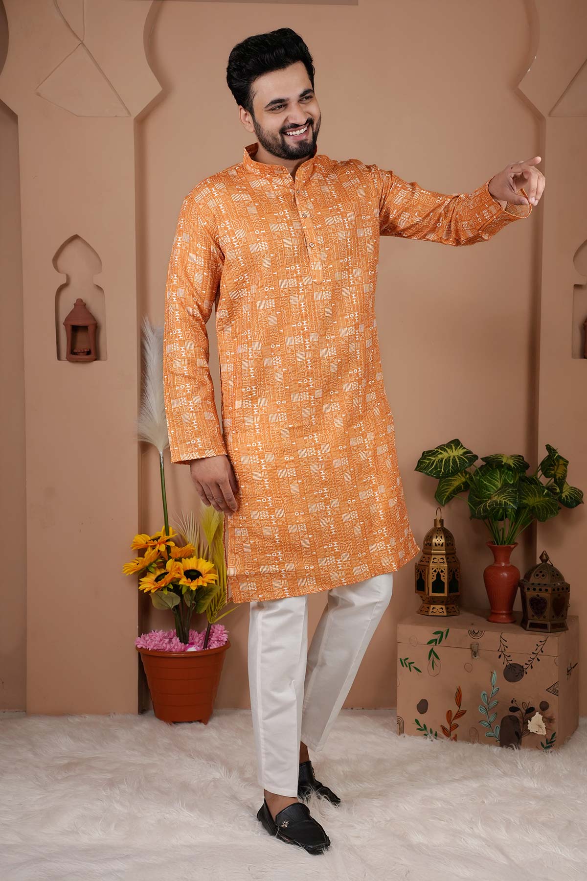 Yellow Crochet Bandhani Kurta