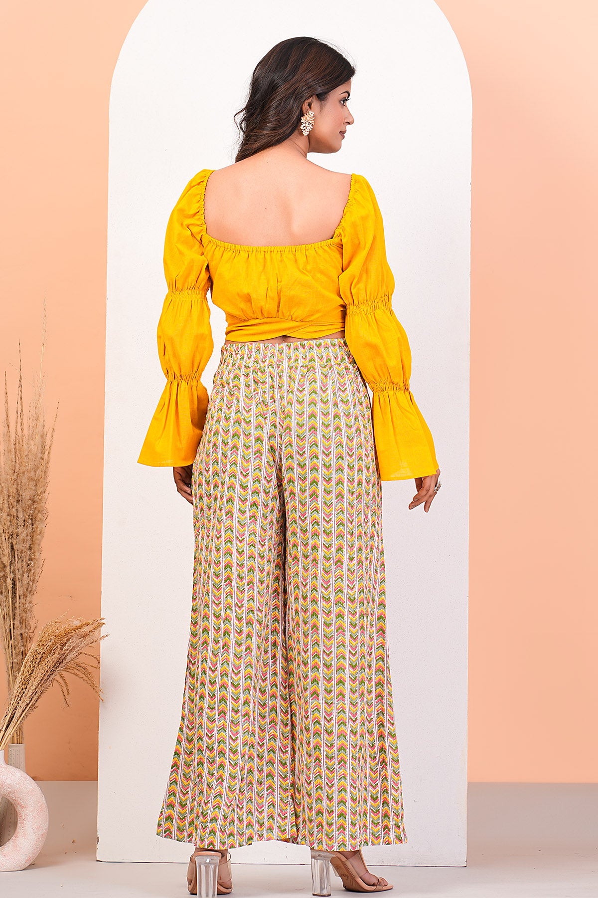 Yellow Crop Top & Printed Pants