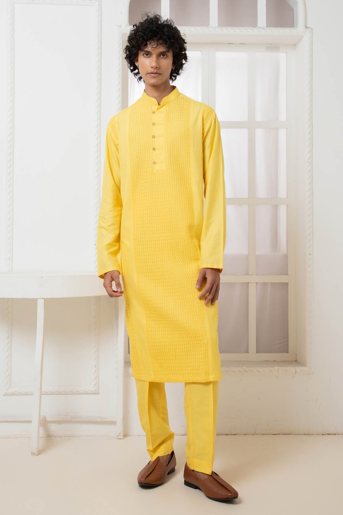 Buy Yellow Crush Pintuck Kurta Set Online