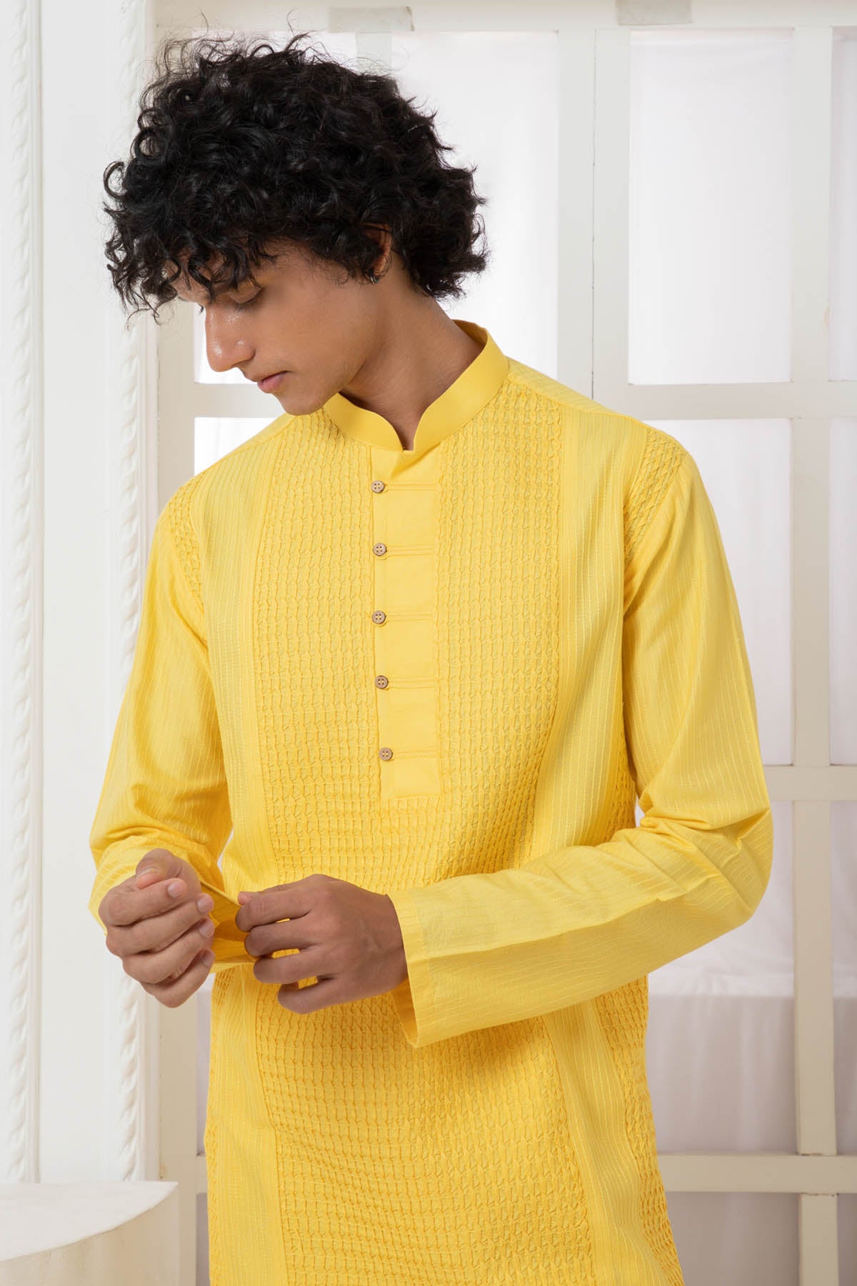 Yellow Crush Pintuck Kurta Set