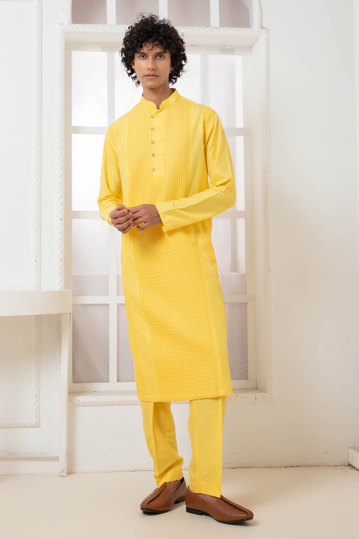 Yellow Crush Pintuck Kurta Set