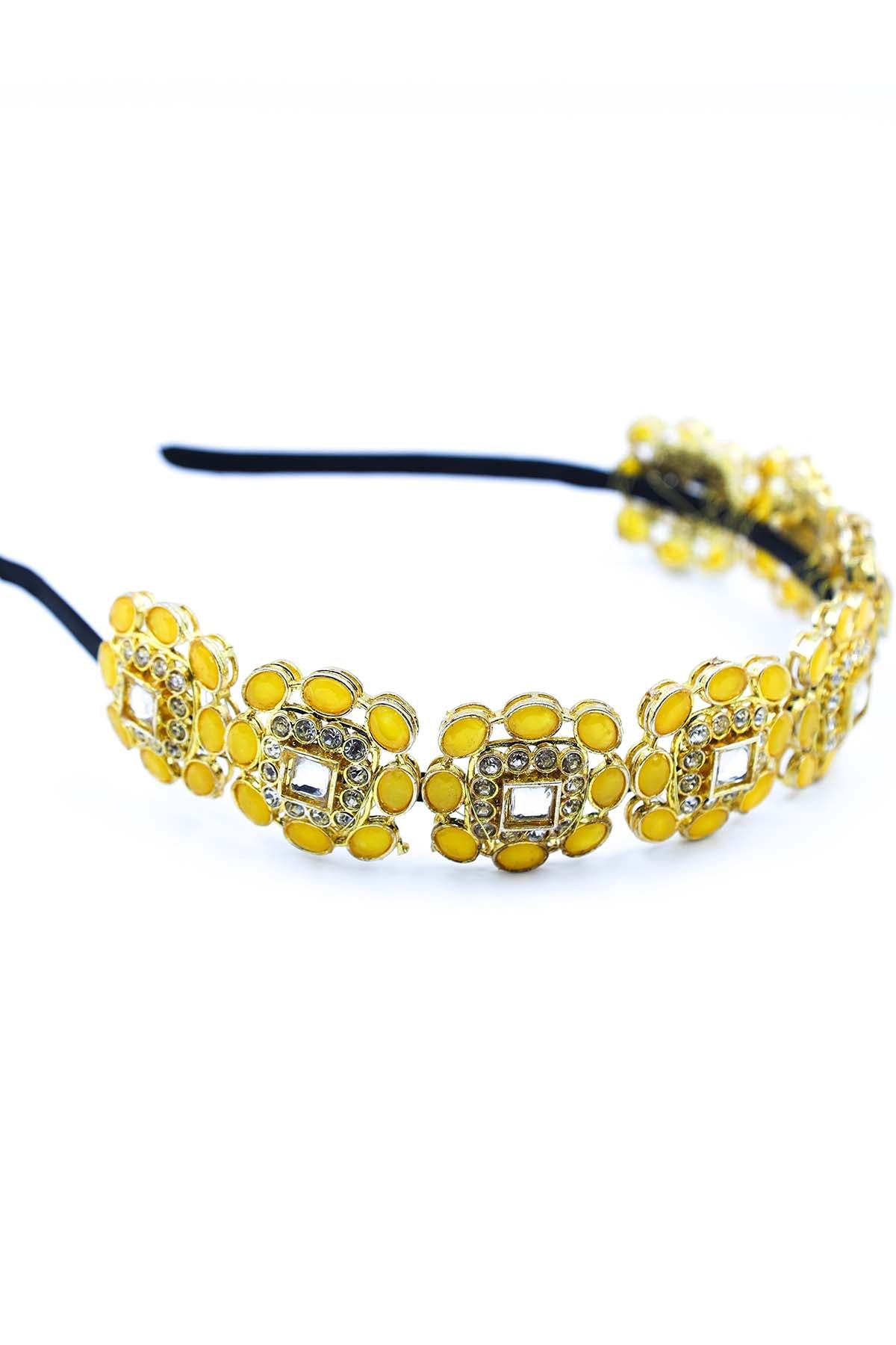 Buy Yellow Crystal Carved Hairband by Foot Fuel for women online at ScrollnShops