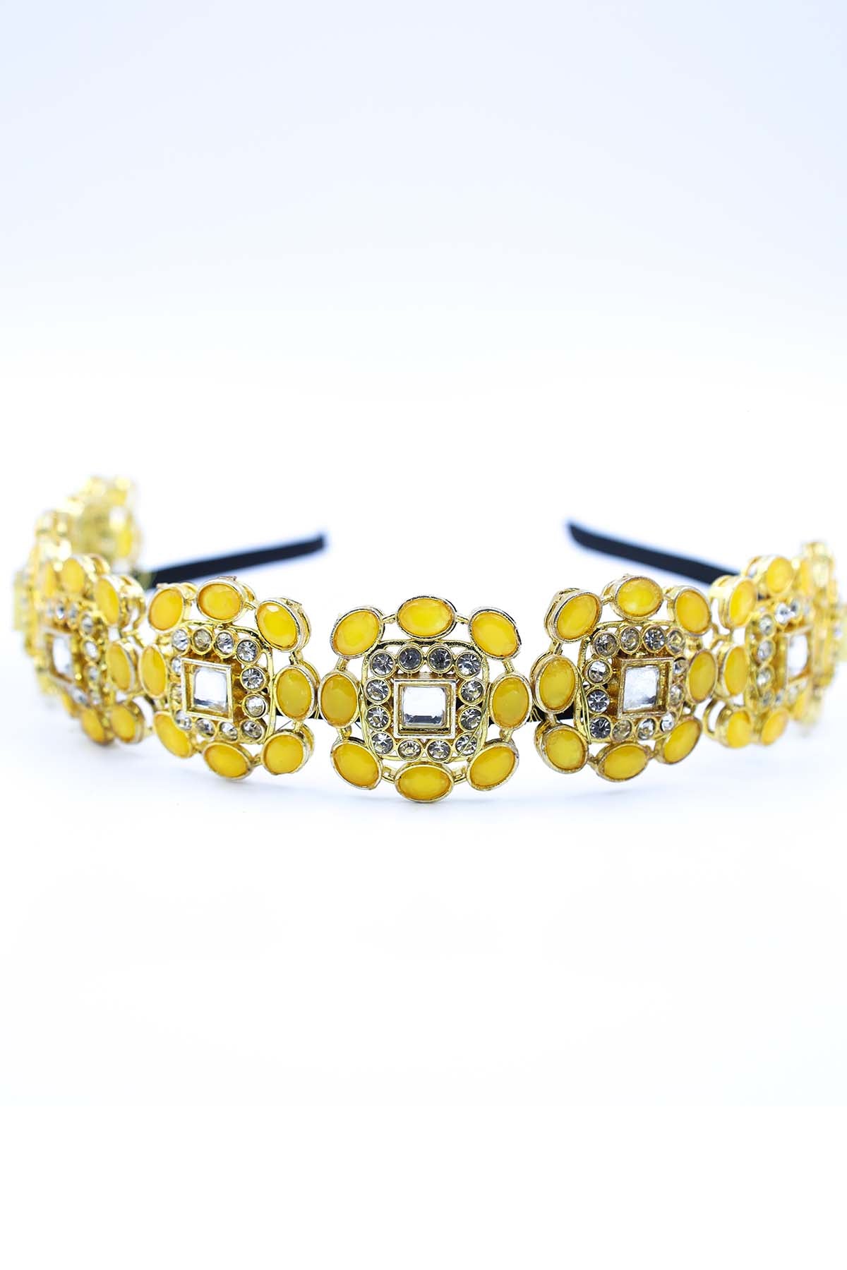 Buy Yellow Crystal Carved Hairband Online