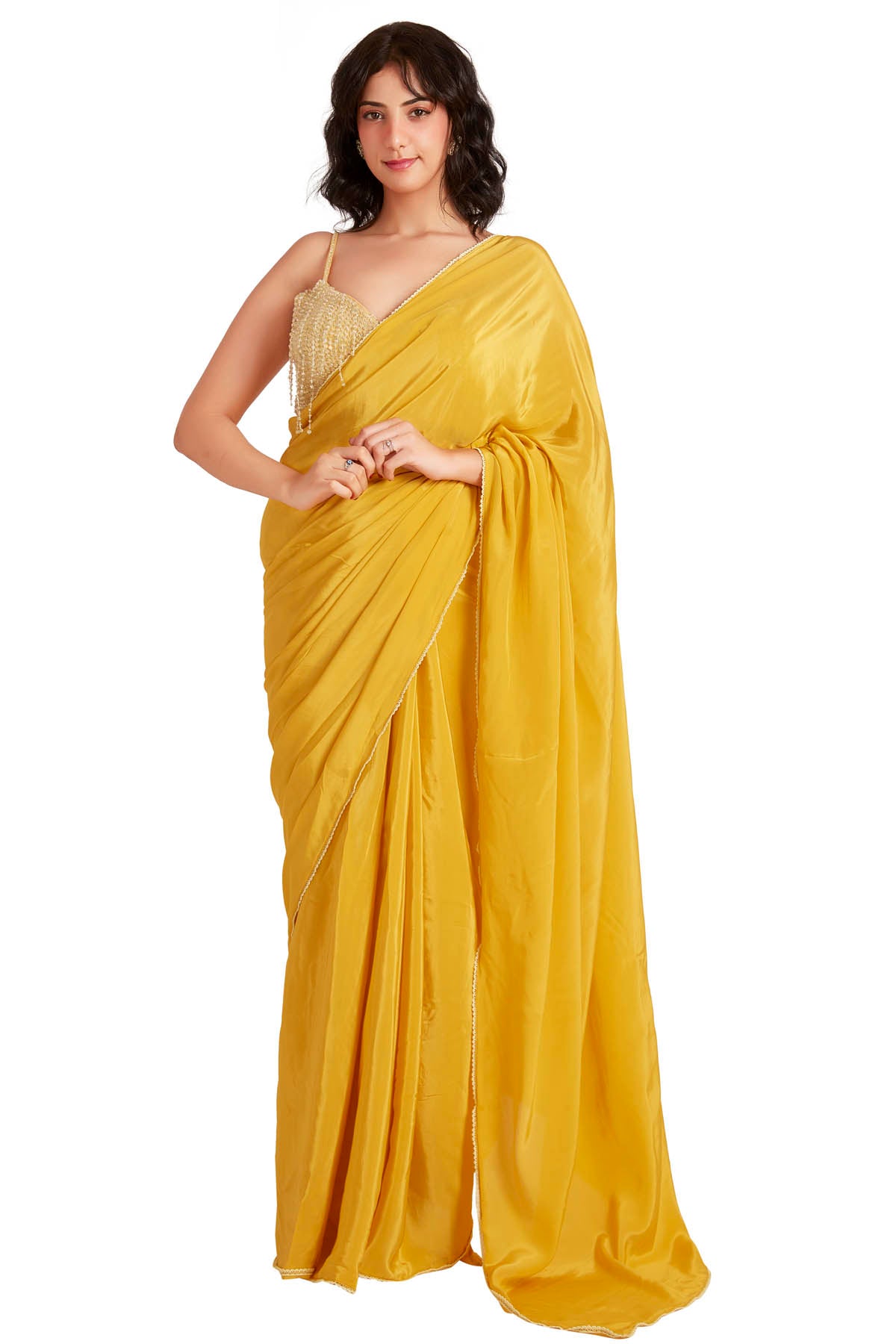 Yellow Crystal Embroidered Saree