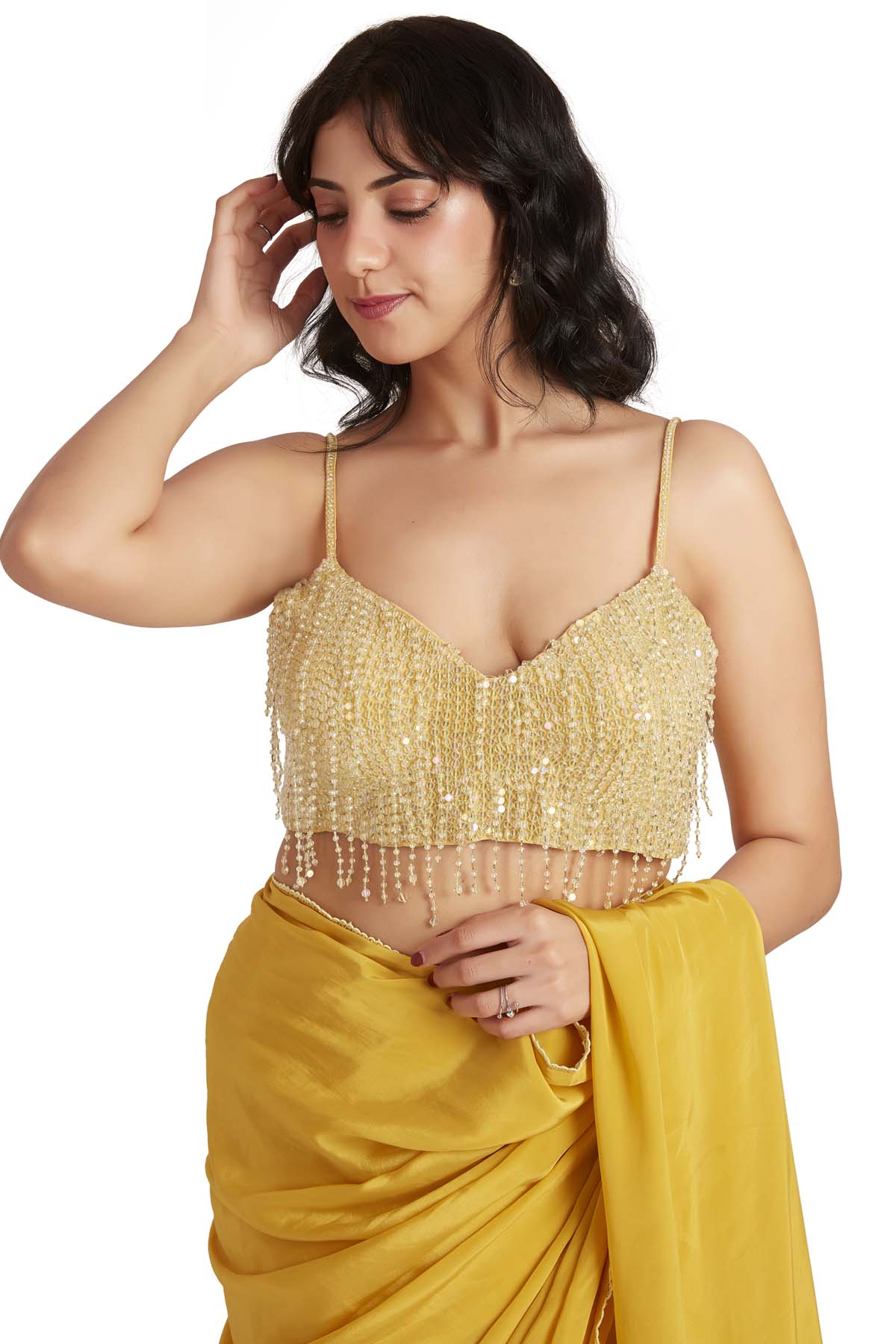 Yellow Crystal Embroidered Saree