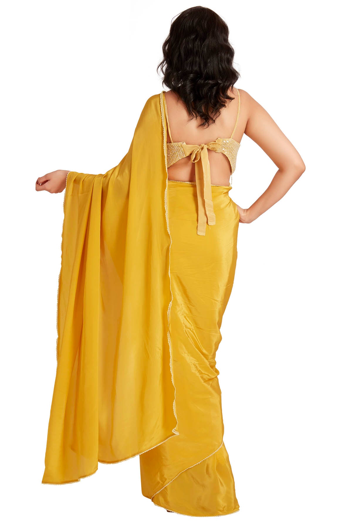 Yellow Crystal Embroidered Saree